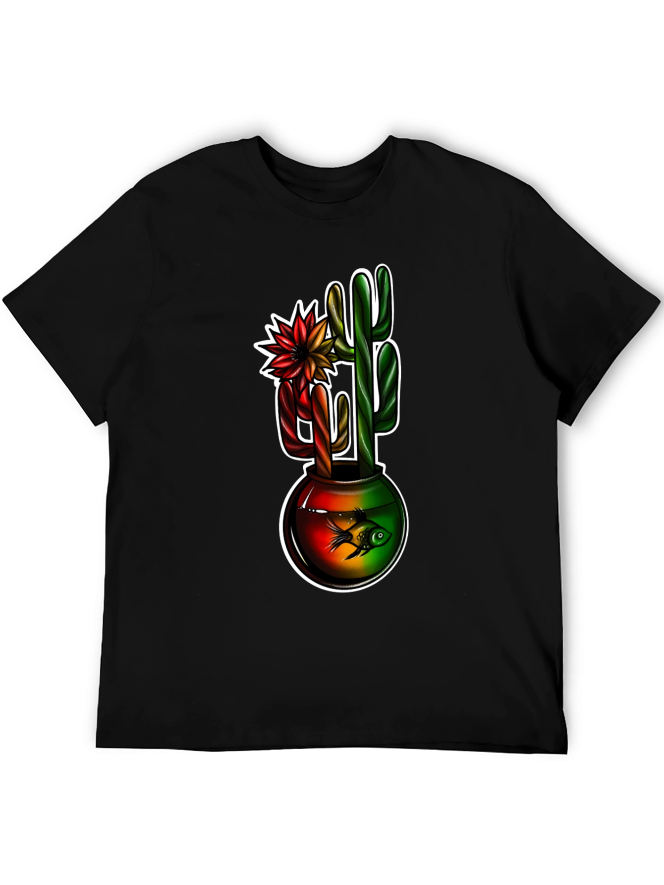 Black Cactus & Fishbowl Graphic Black Tee view 5