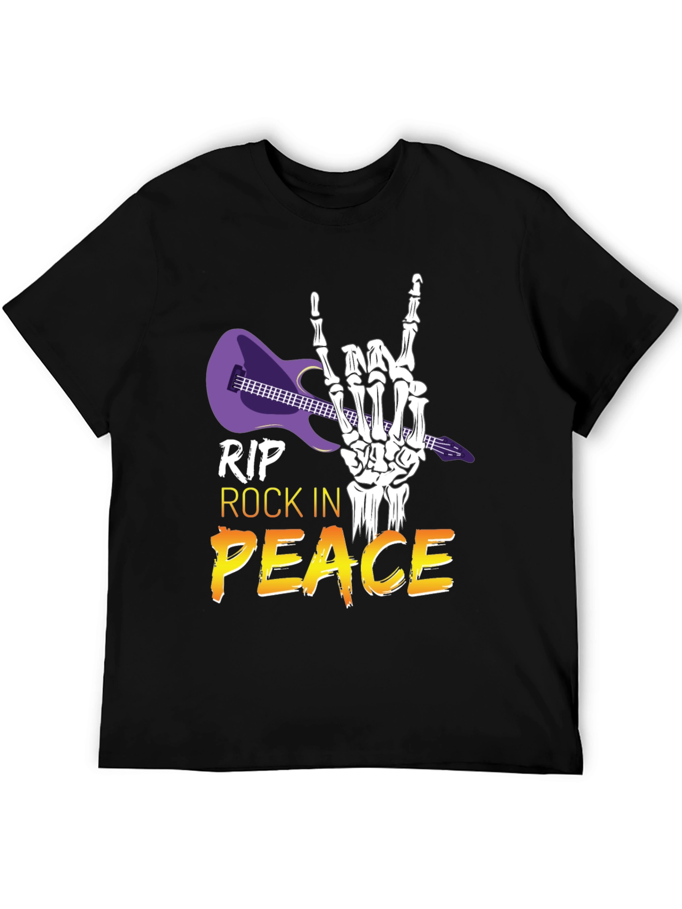 Black RIP Rock in Peace T-Shirt, Rock Hand Gesture view 5
