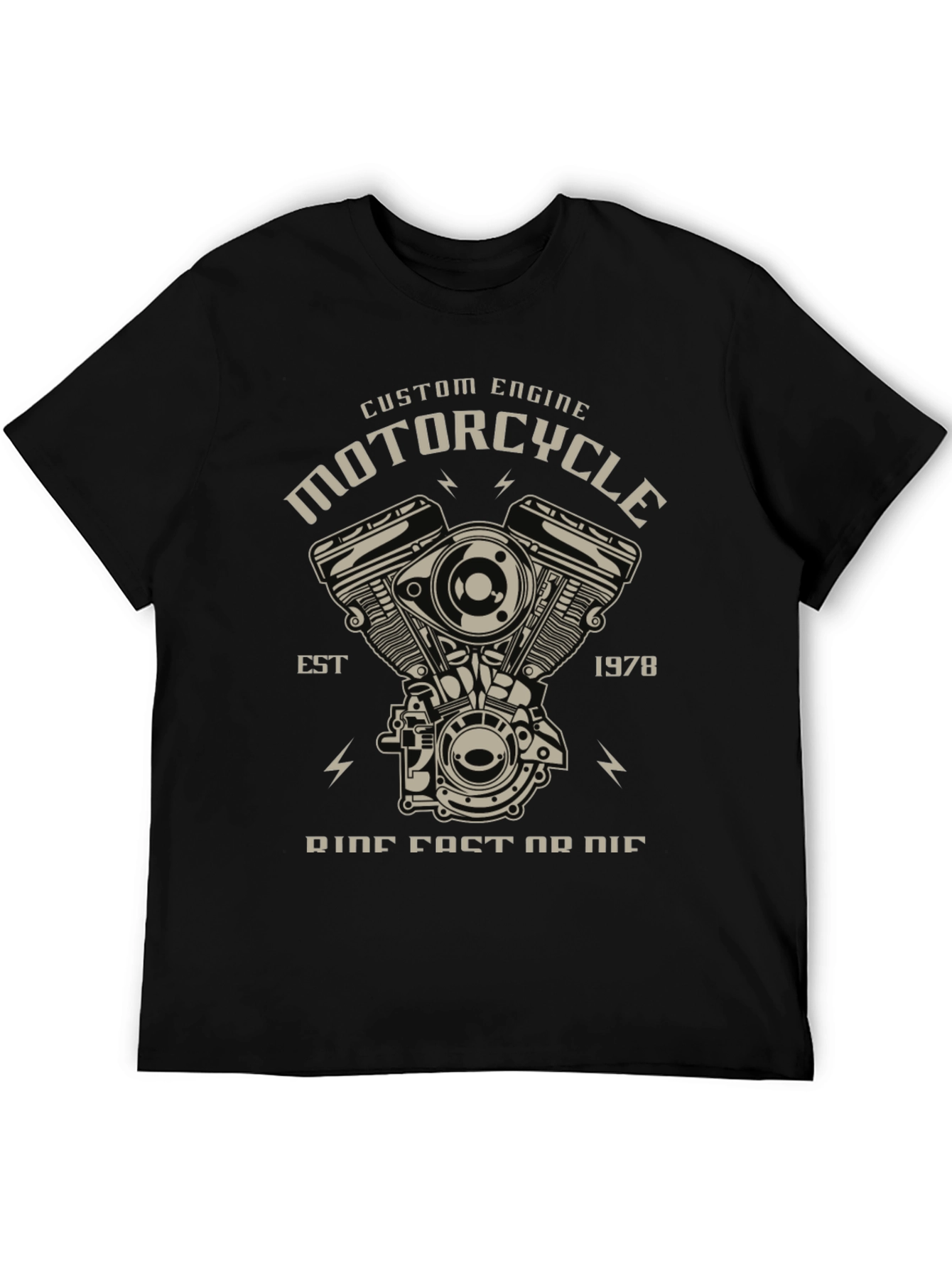 Black Motorcycle Engine Graphic Tee - Ride Fast Or Die T-Shirt view 5