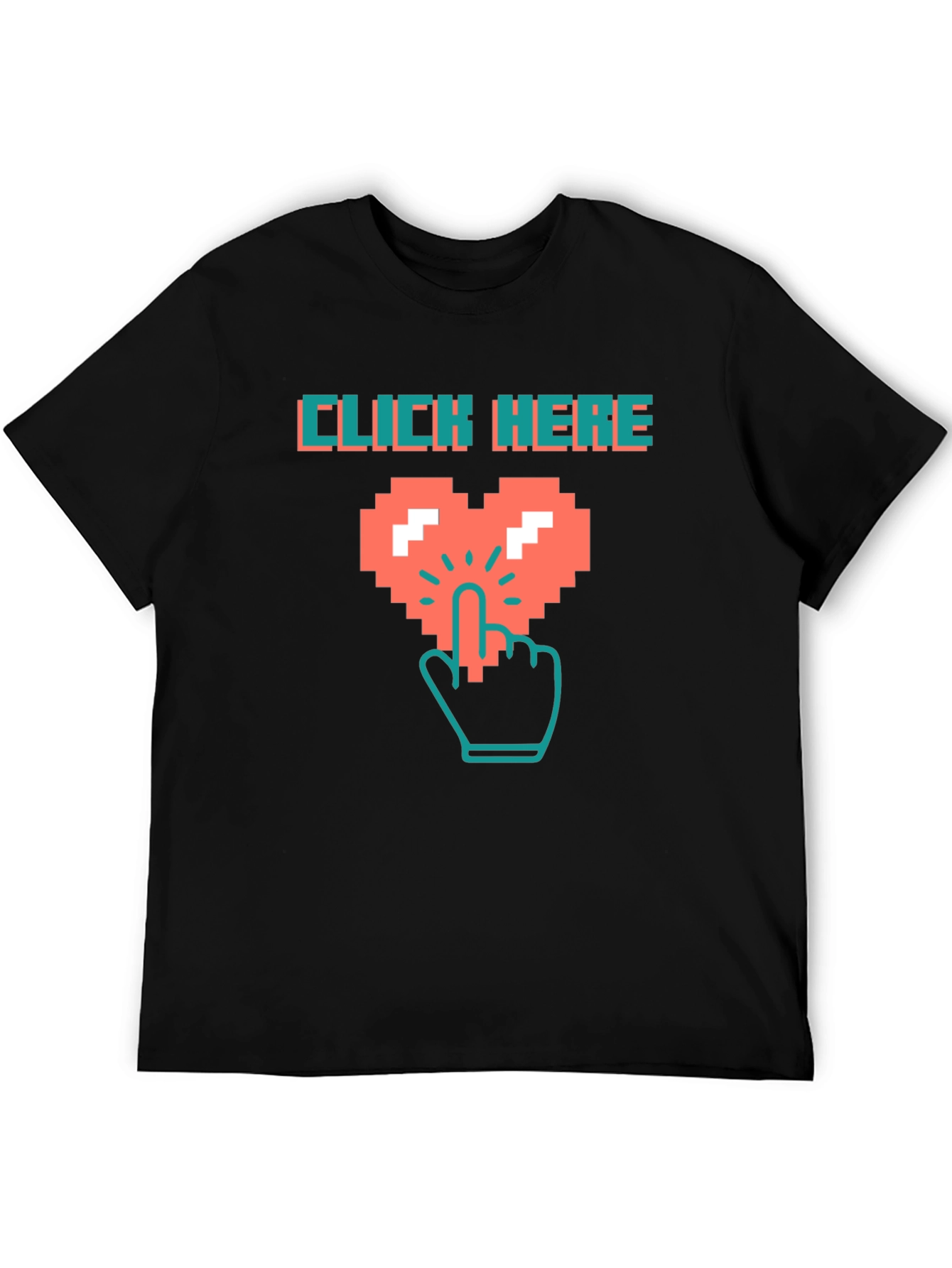 Black Click Here Pixel Heart Black T-Shirt view 5