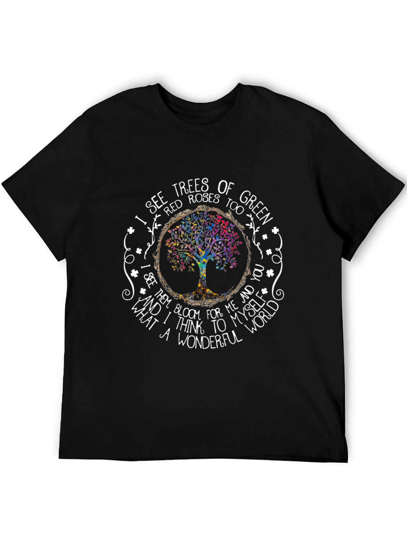 Black Wonderful World Tree Roses Graphic T-Shirt view 5