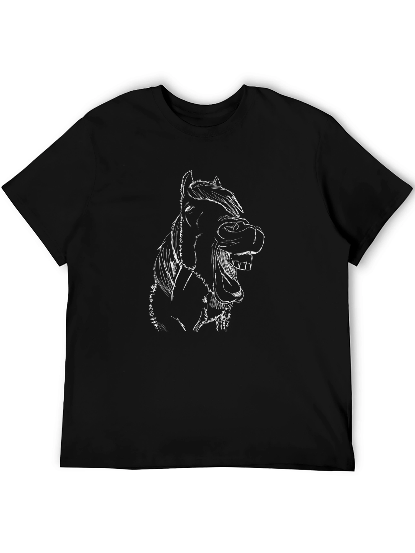 Black Black Horse Graphic Tee - Unique Sketch Style view 5