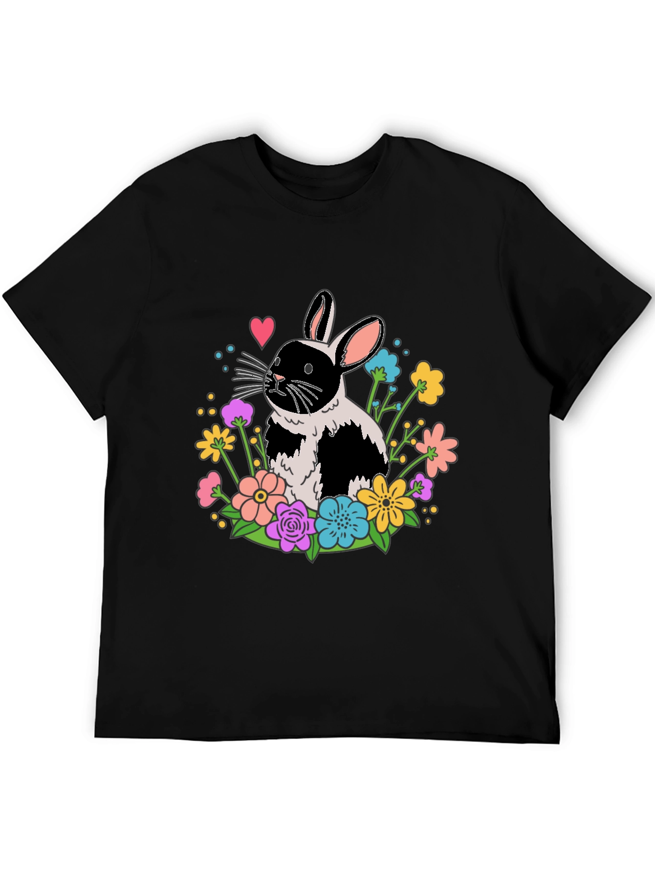 Black Floral Bunny Graphic Tee - Black Casual Shirt view 5