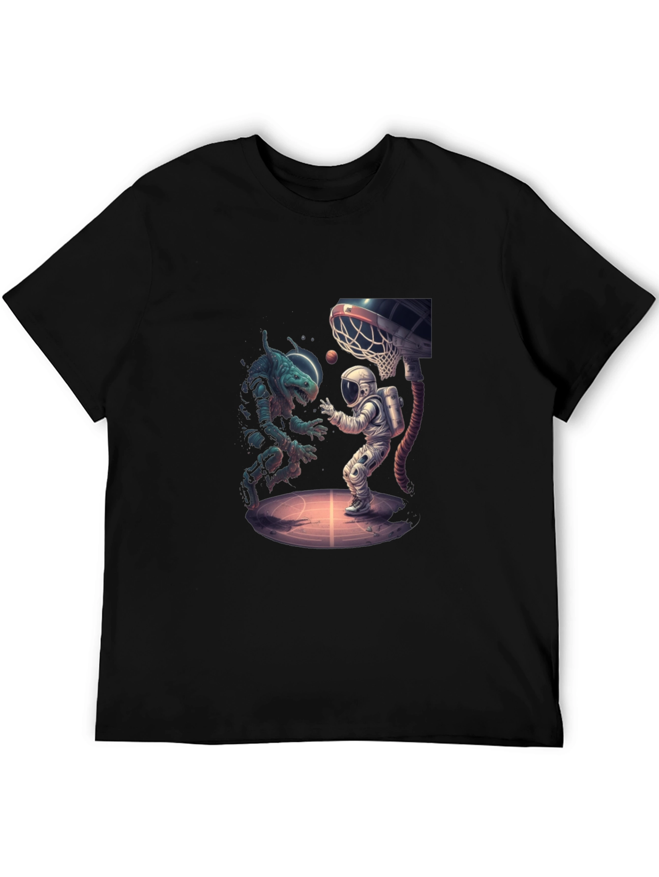 Black Cosmic Basketball T-Shirt - Alien vs Astronaut view 5