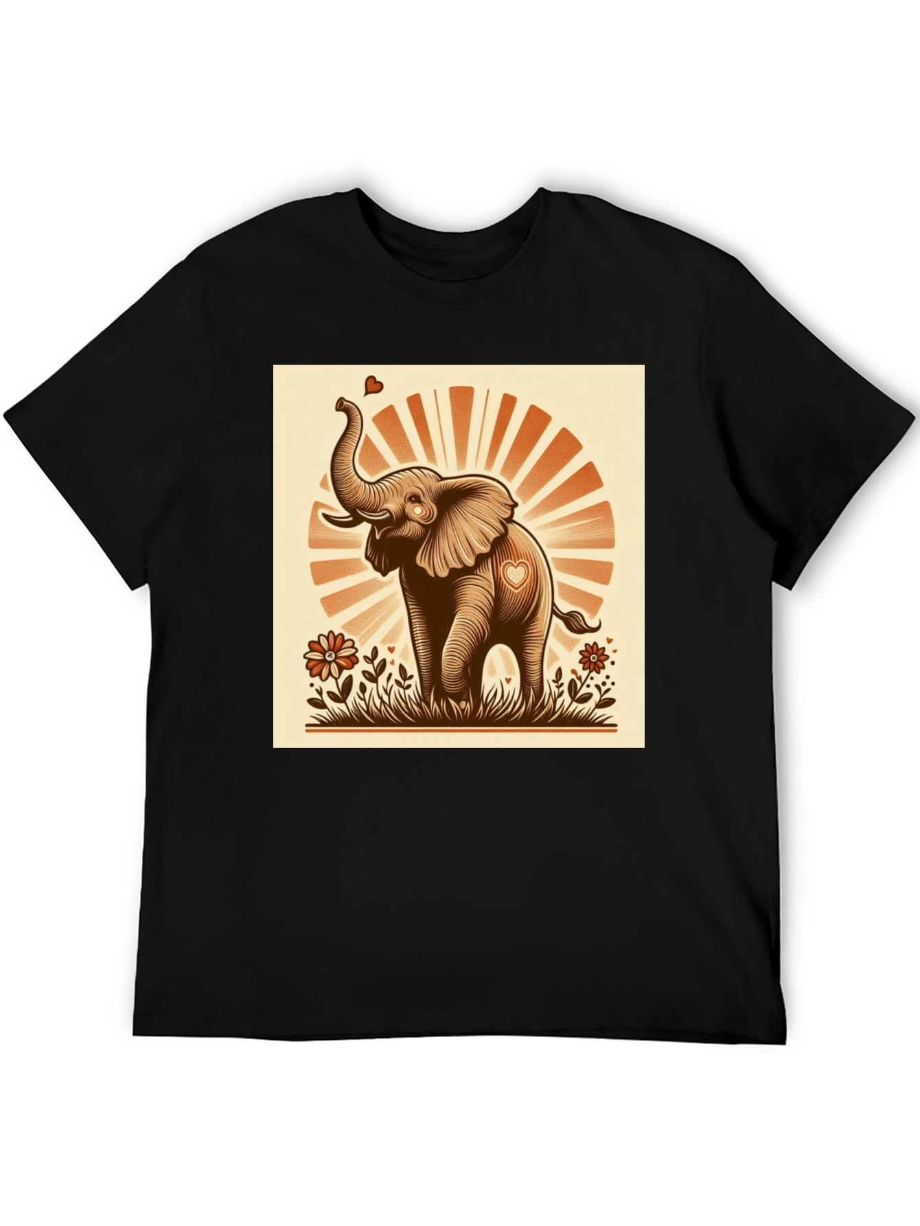Black Cute Elephant Heart T-Shirt - Graphic Tee view 5