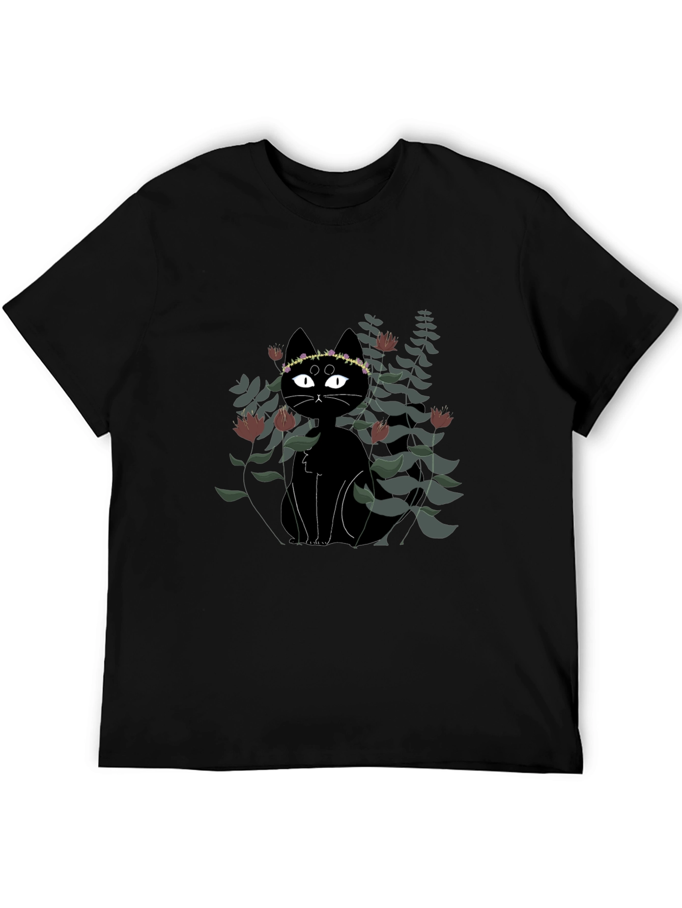 Black Black Cat Floral Crown T-Shirt view 5