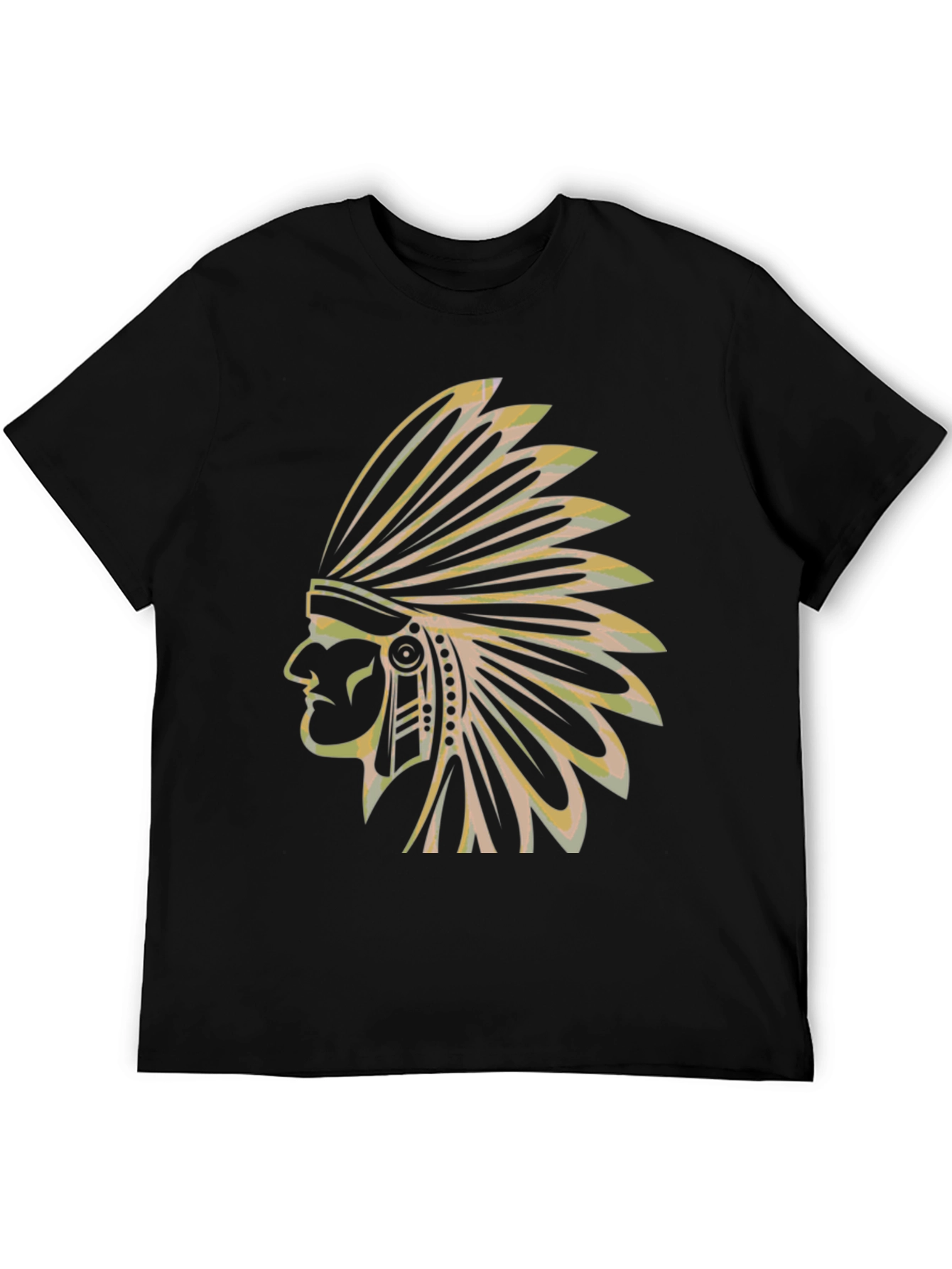 Black Men's Black T-Shirt with Native American Chief Graphic view 5