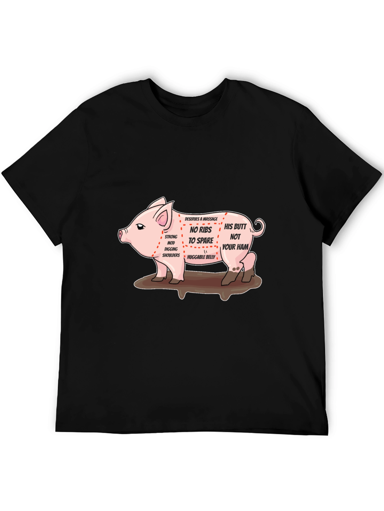 Black Funny Pig Anatomy Black T-Shirt view 5