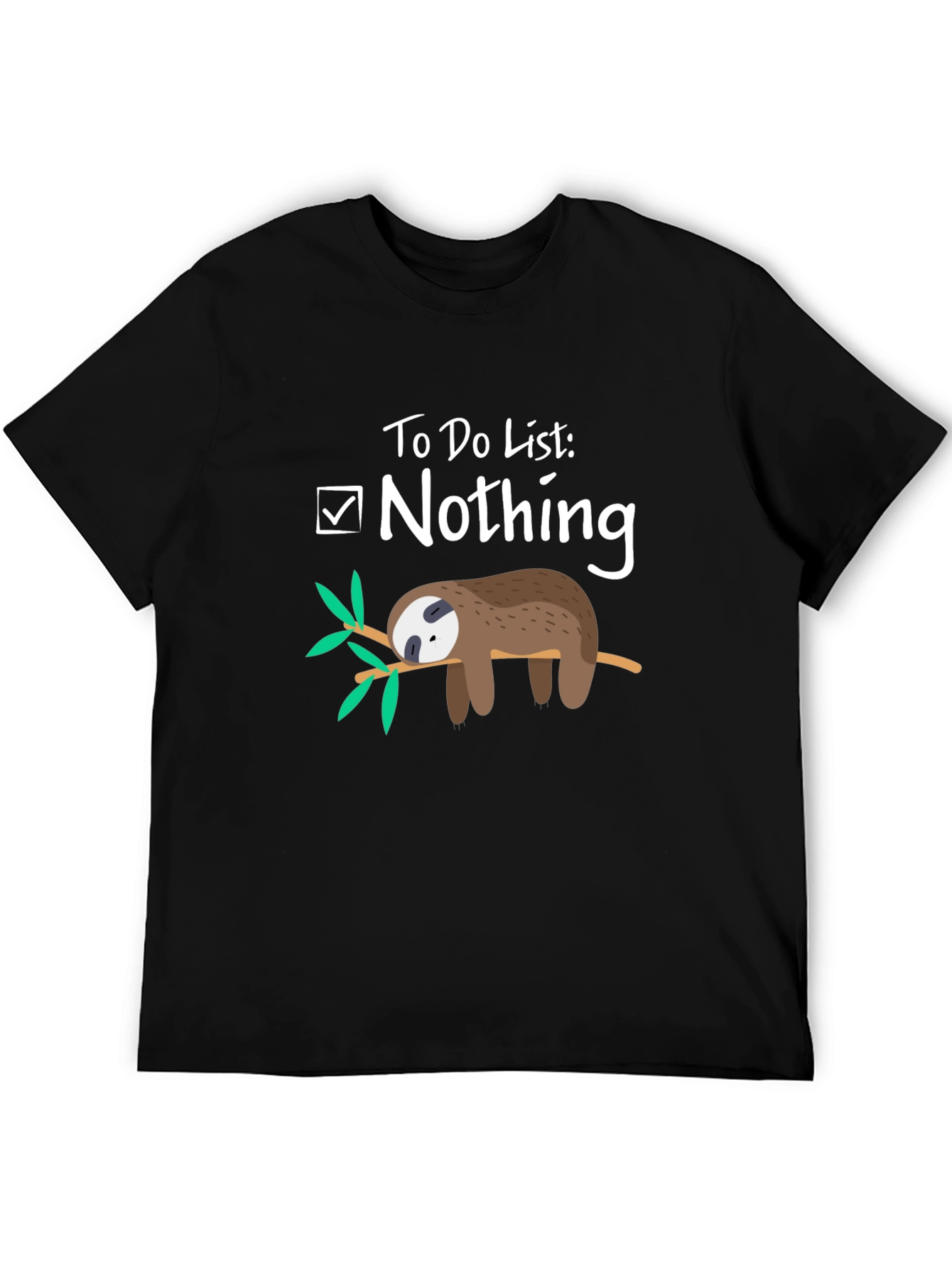 Black Lazy Sloth T-Shirt - To Do List: Nothing view 5