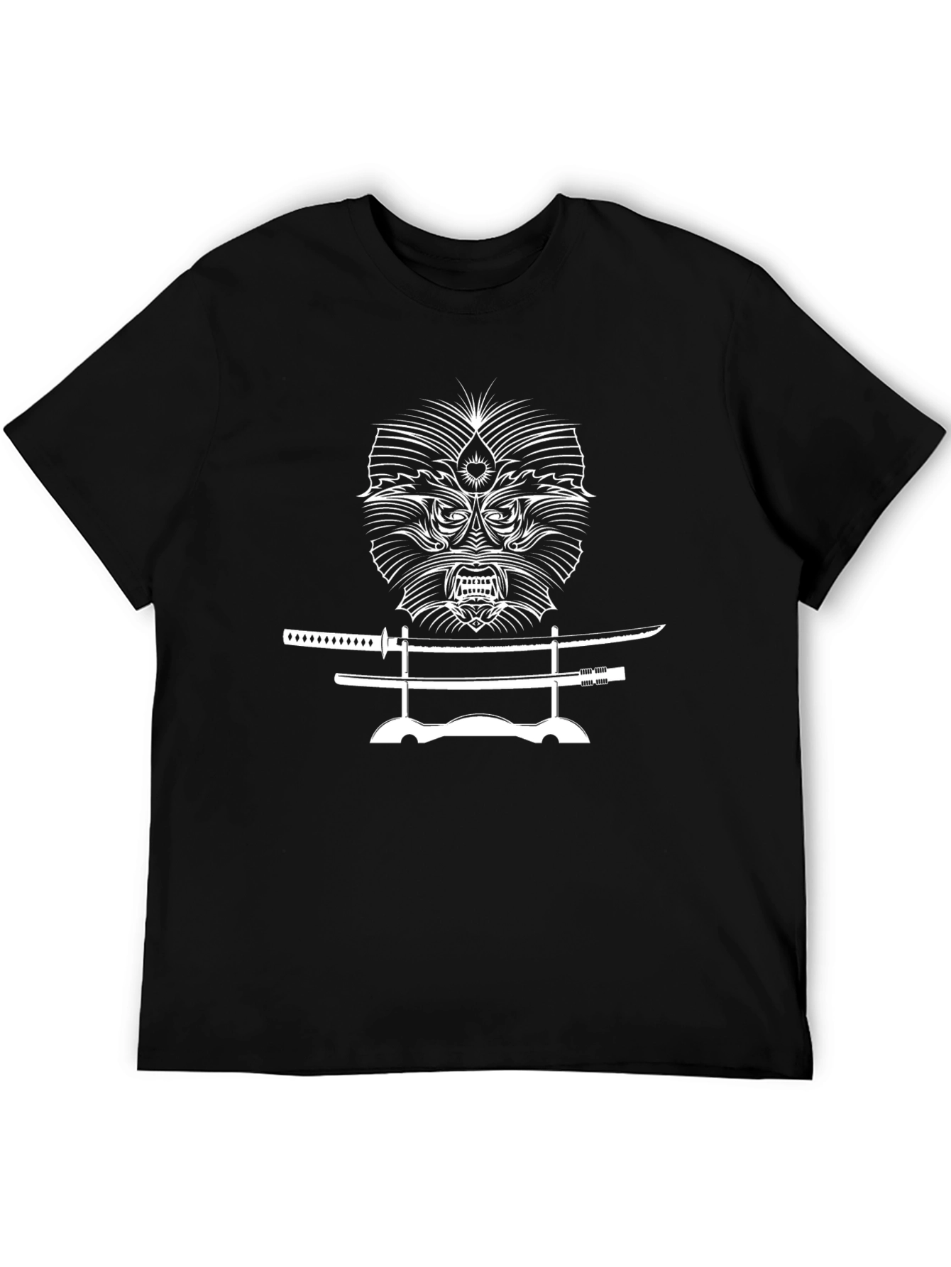 Black Samurai Mask and Katana Black T-Shirt view 5