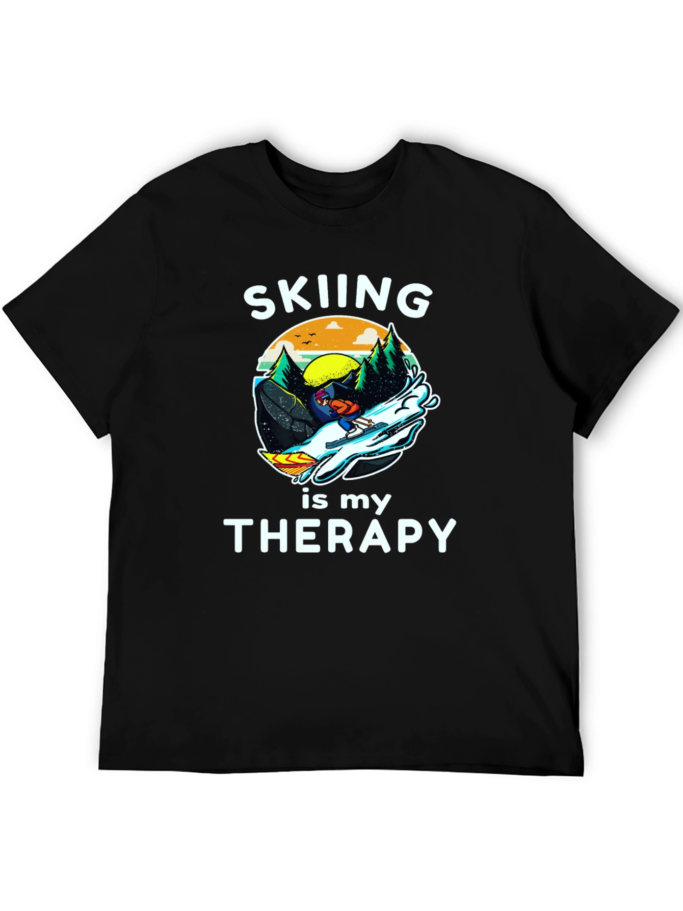 Black Skiing is My Therapy Graphic T-Shirt view 5