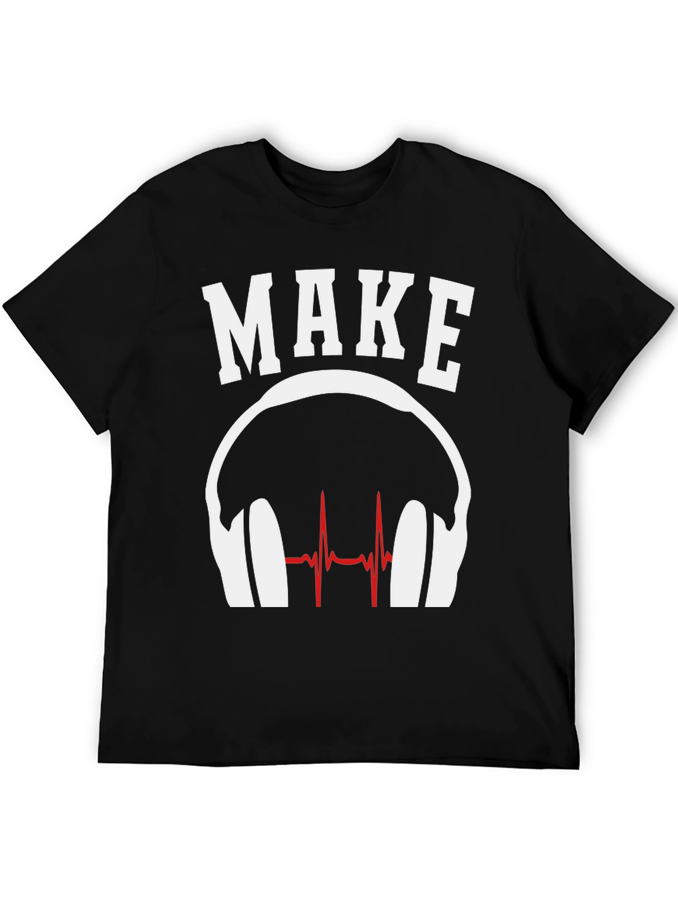 Black Make Music T-Shirt - DJ Headphones Heartbeat Design view 5