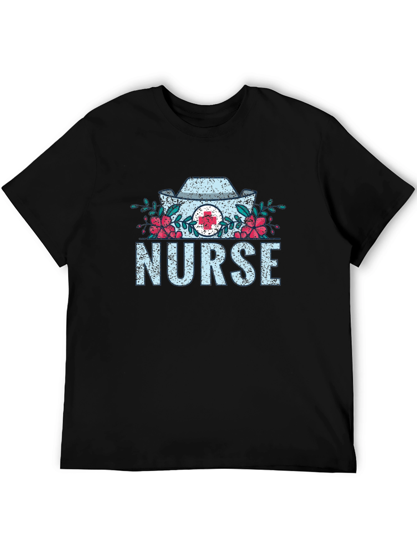 Black Nurse Floral Graphic T-Shirt - Medical Profession Apparel view 5