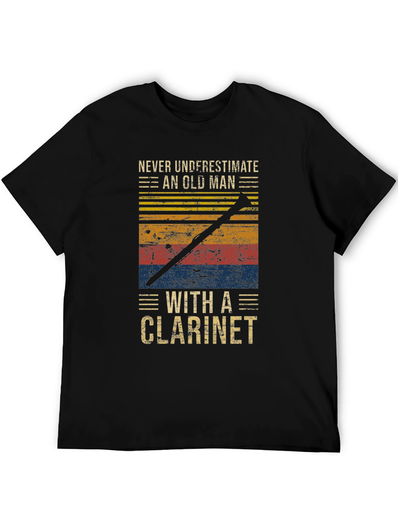 Black Never Underestimate Old Man with Clarinet T-Shirt view 5