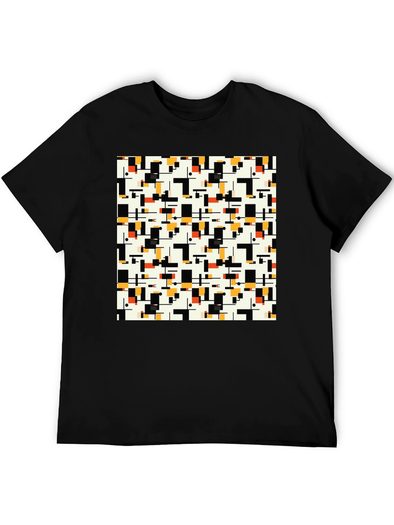 Black Geometric Pattern T-Shirt - Modern Abstract Design view 5