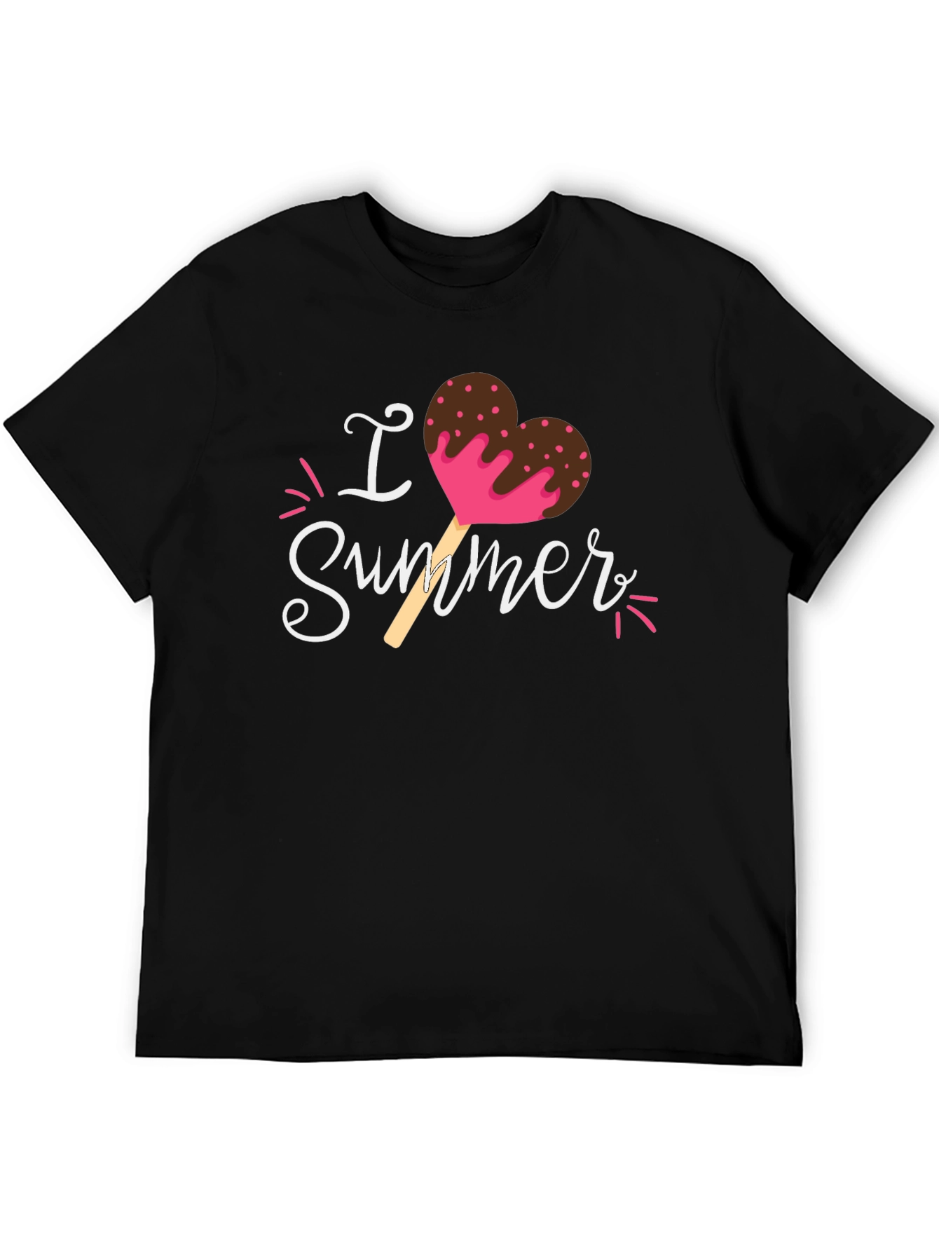 Black I Love Summer Heart Ice Cream Graphic T-Shirt view 5