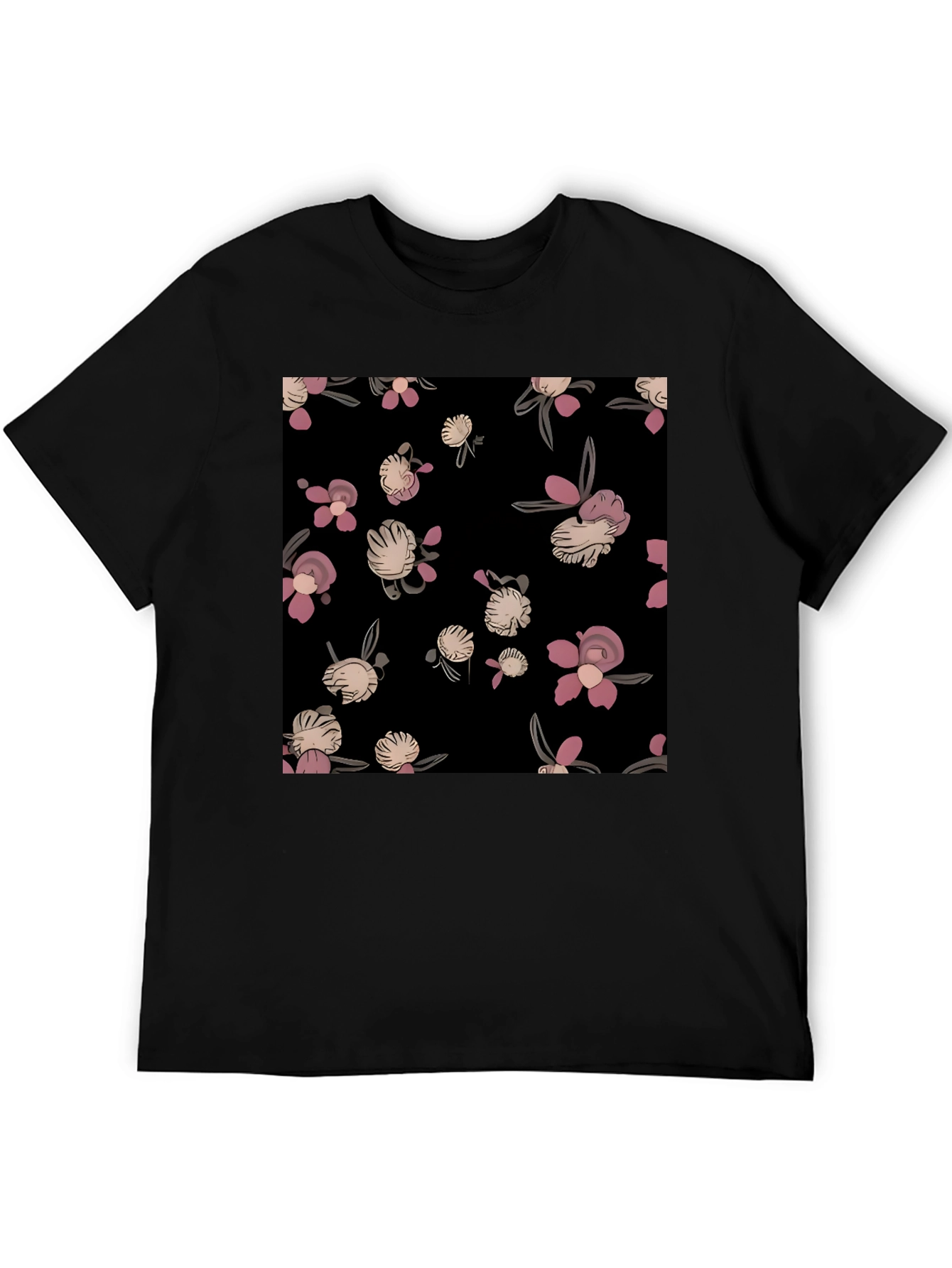 Black Floral Print Black T-Shirt - Casual Style view 5
