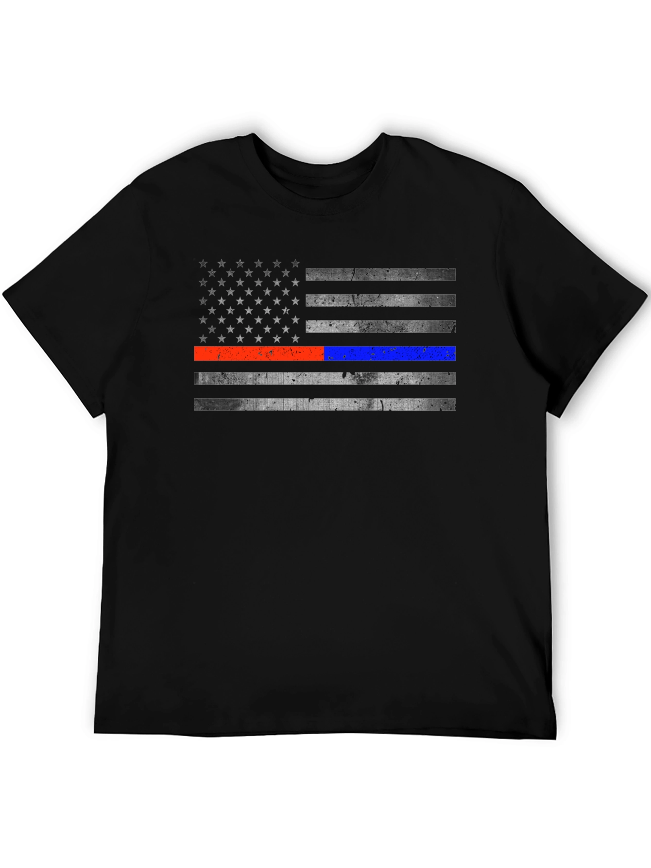 Black Distressed American Flag Line T-Shirt view 5