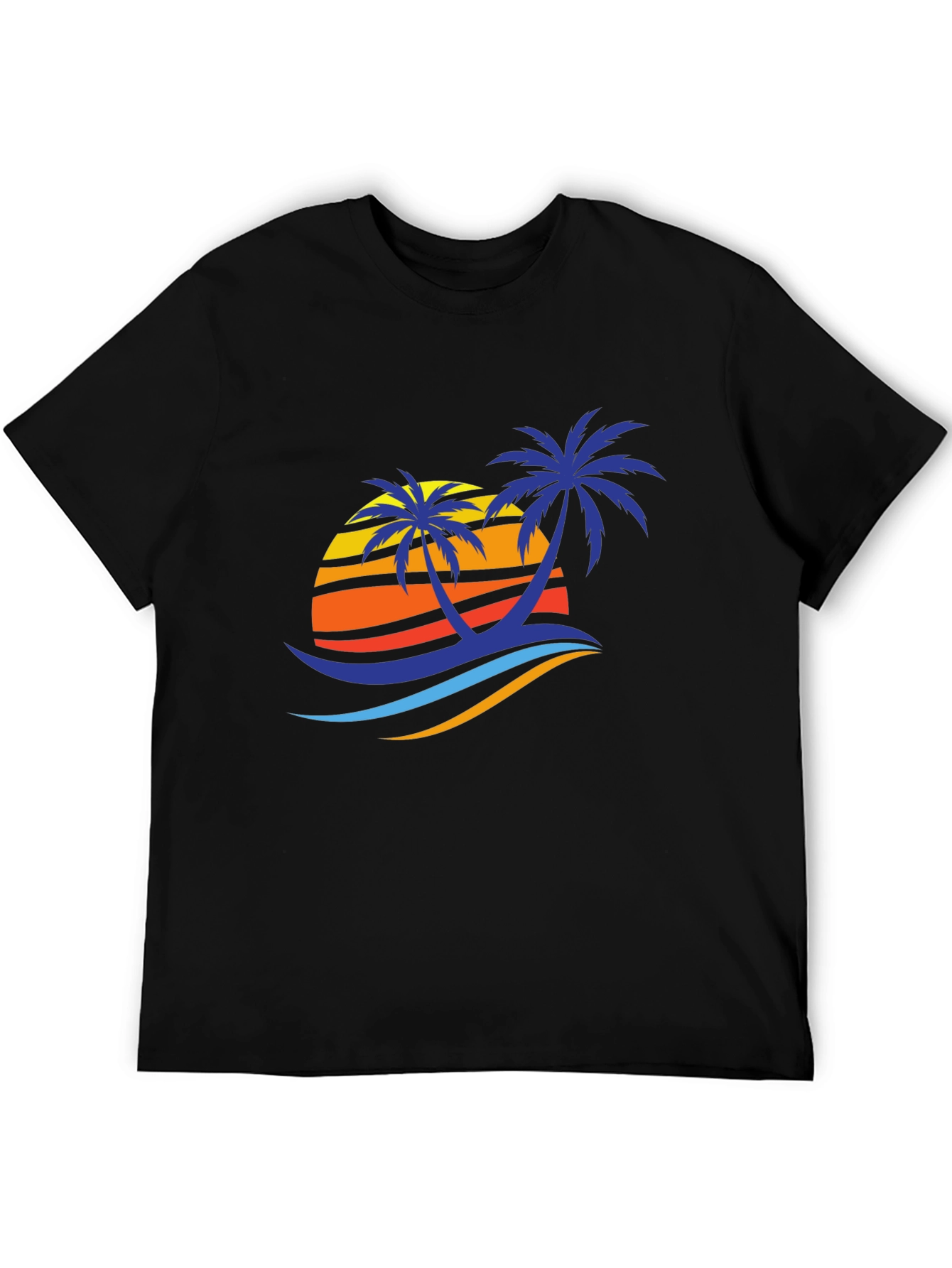 Black Tropical Palm Sunset Graphic Tee - Black Cotton Blend view 5