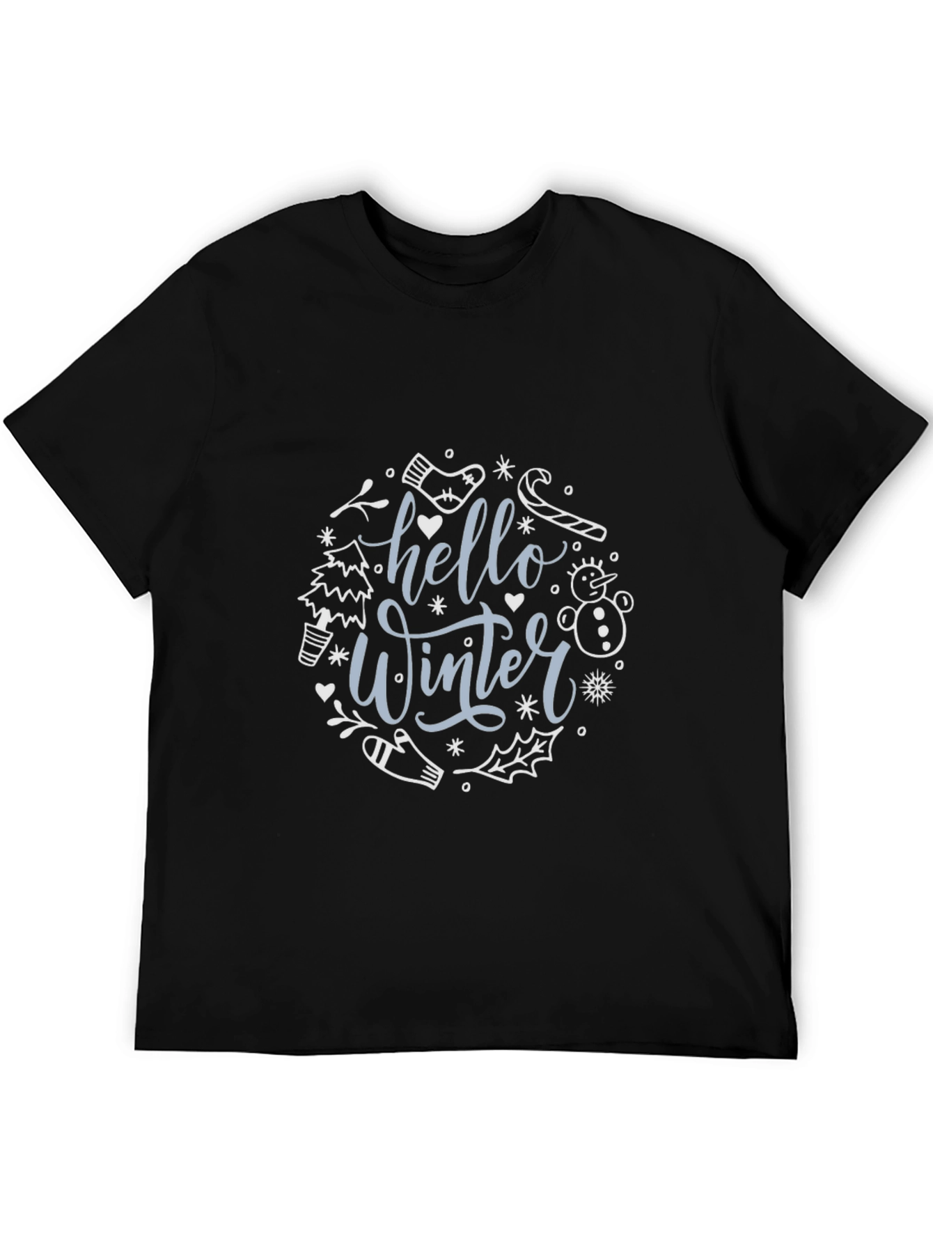 Black Hello Winter Graphic Tee - Black Cotton Blend view 5