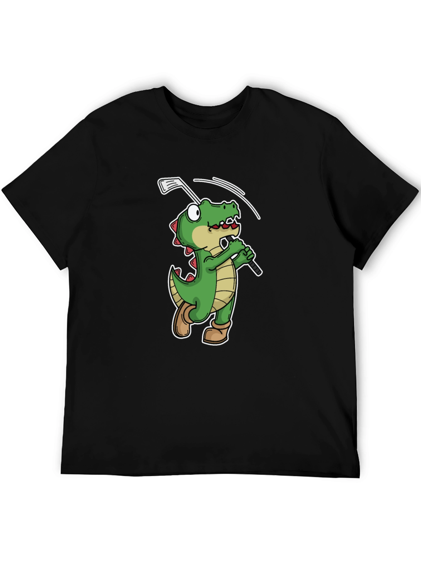 Black Golfing Alligator T-Shirt - Black Crew Neck Tee view 5