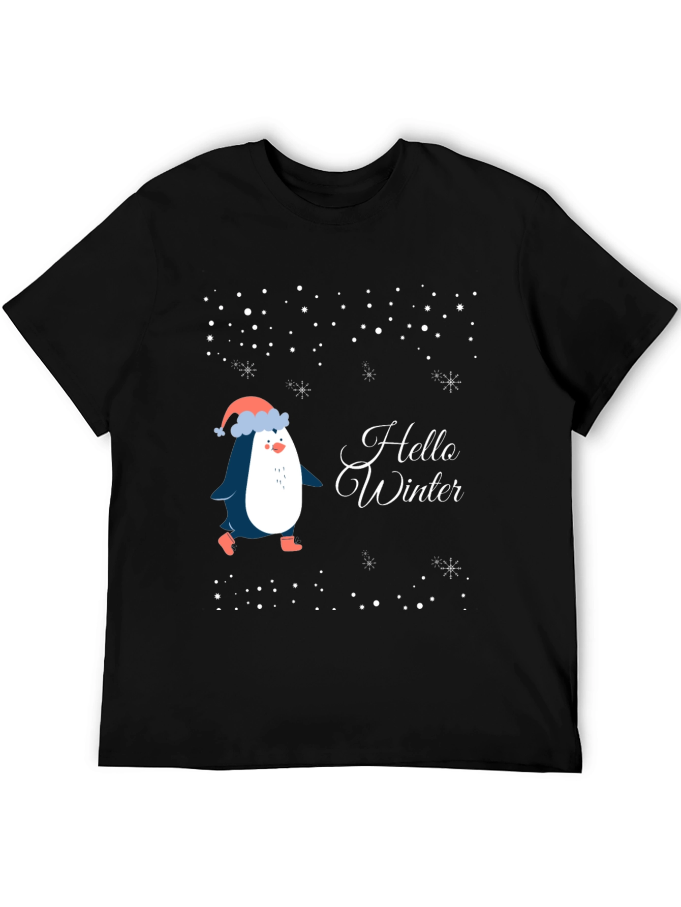 Black Hello Winter Penguin T-Shirt view 5