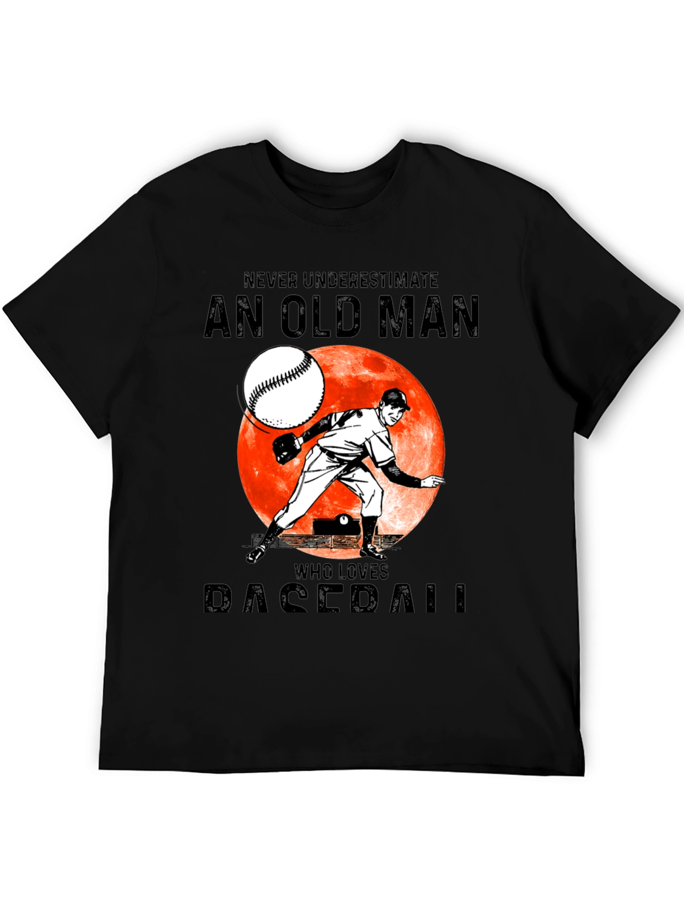 Black Never Underestimate Old Man Baseball T-Shirt view 5