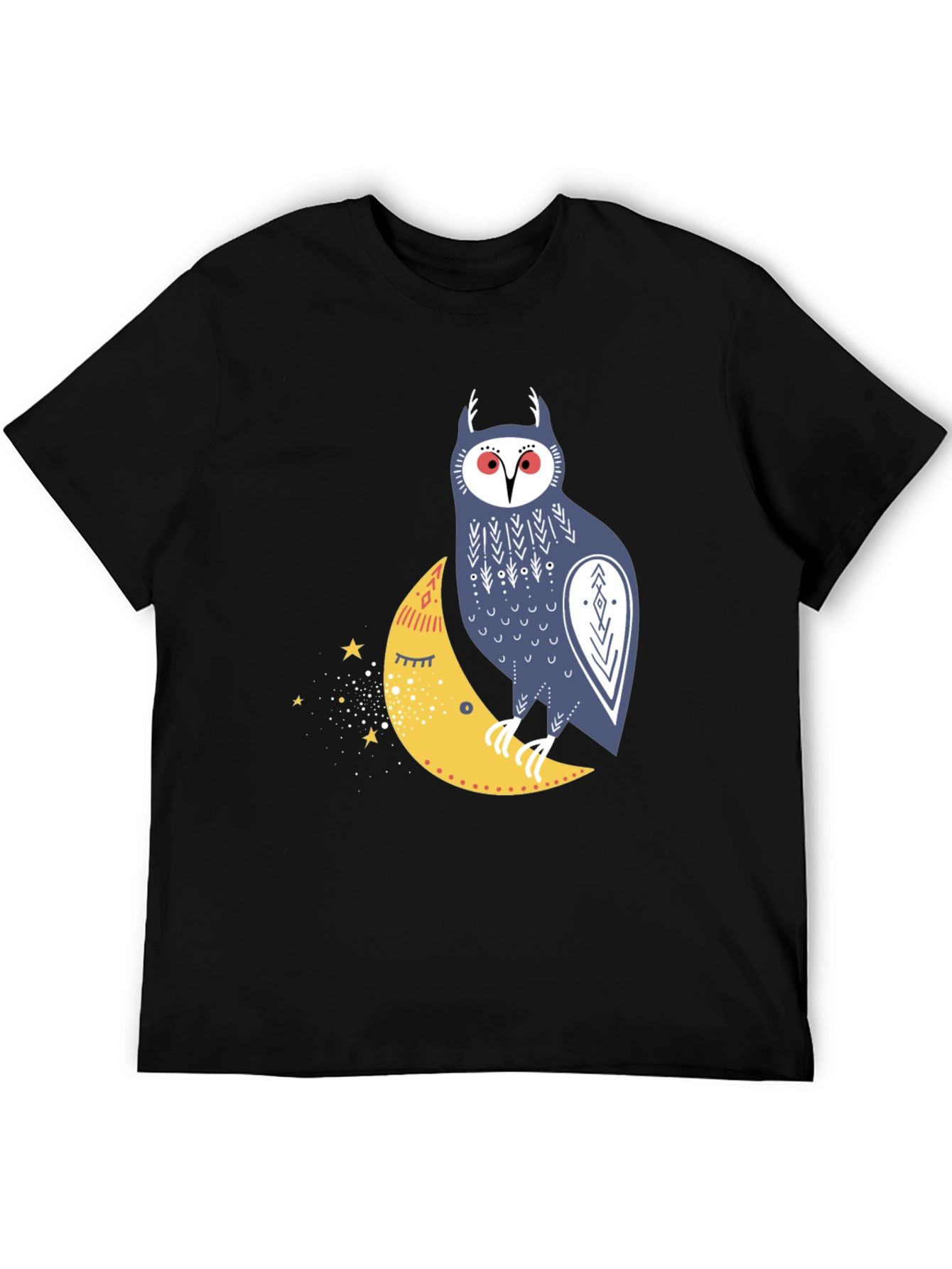 Black Owl on Moon Graphic T-Shirt - Black view 5