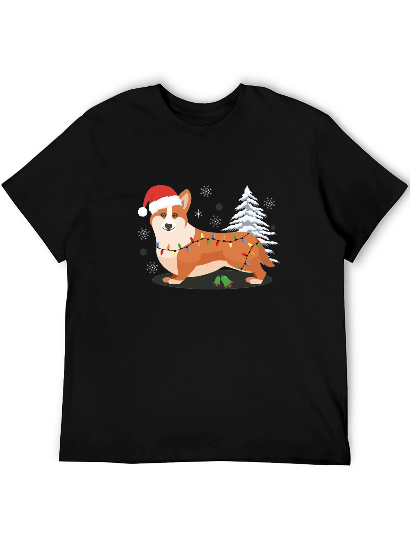 Black Festive Corgi Christmas T-Shirt view 5
