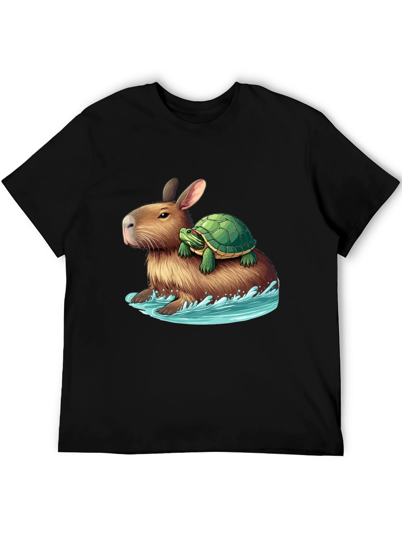 Black Capybara & Turtle Graphic Tee - Ride the Waves view 5