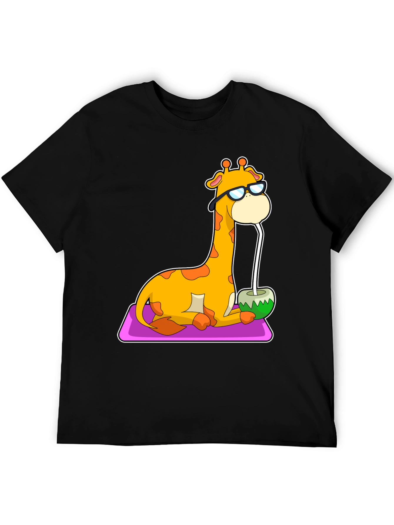 Black Cool Giraffe Coconut Drink Tee view 5