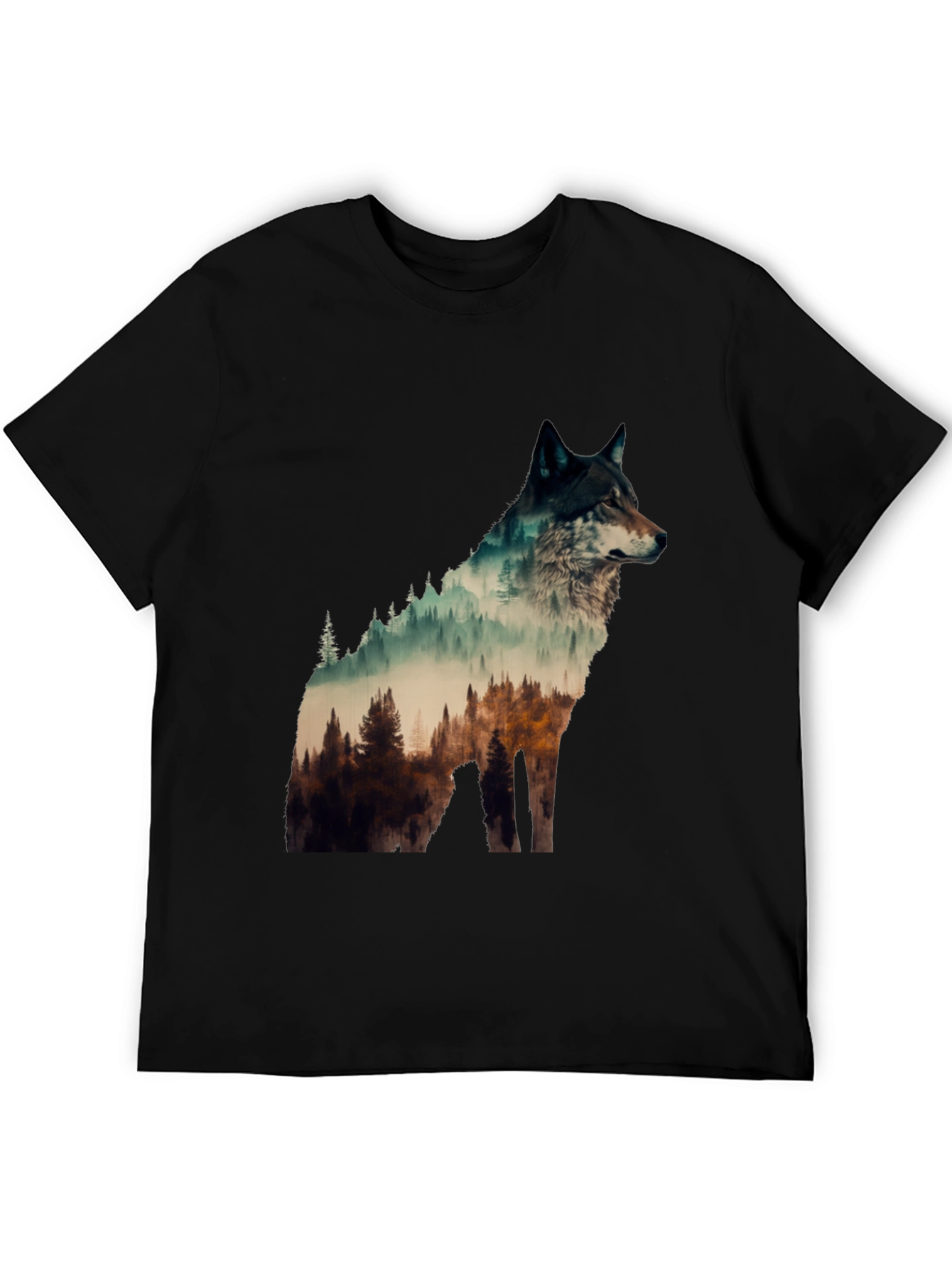 Black Wolf Forest Graphic Tee - Nature Lover's T-Shirt view 5