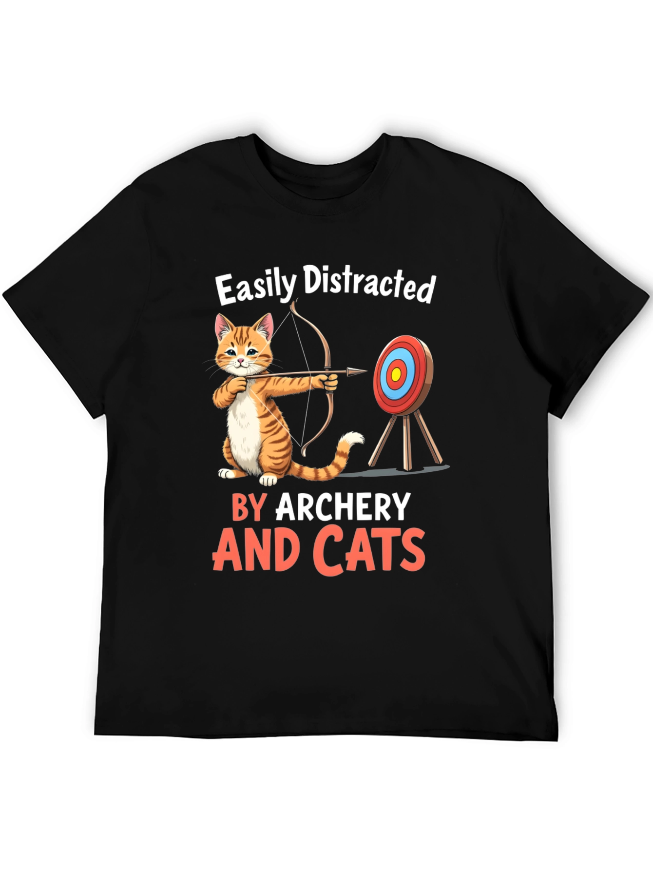 Black Easily Distracted By Archery And Cats T-Shirt view 5