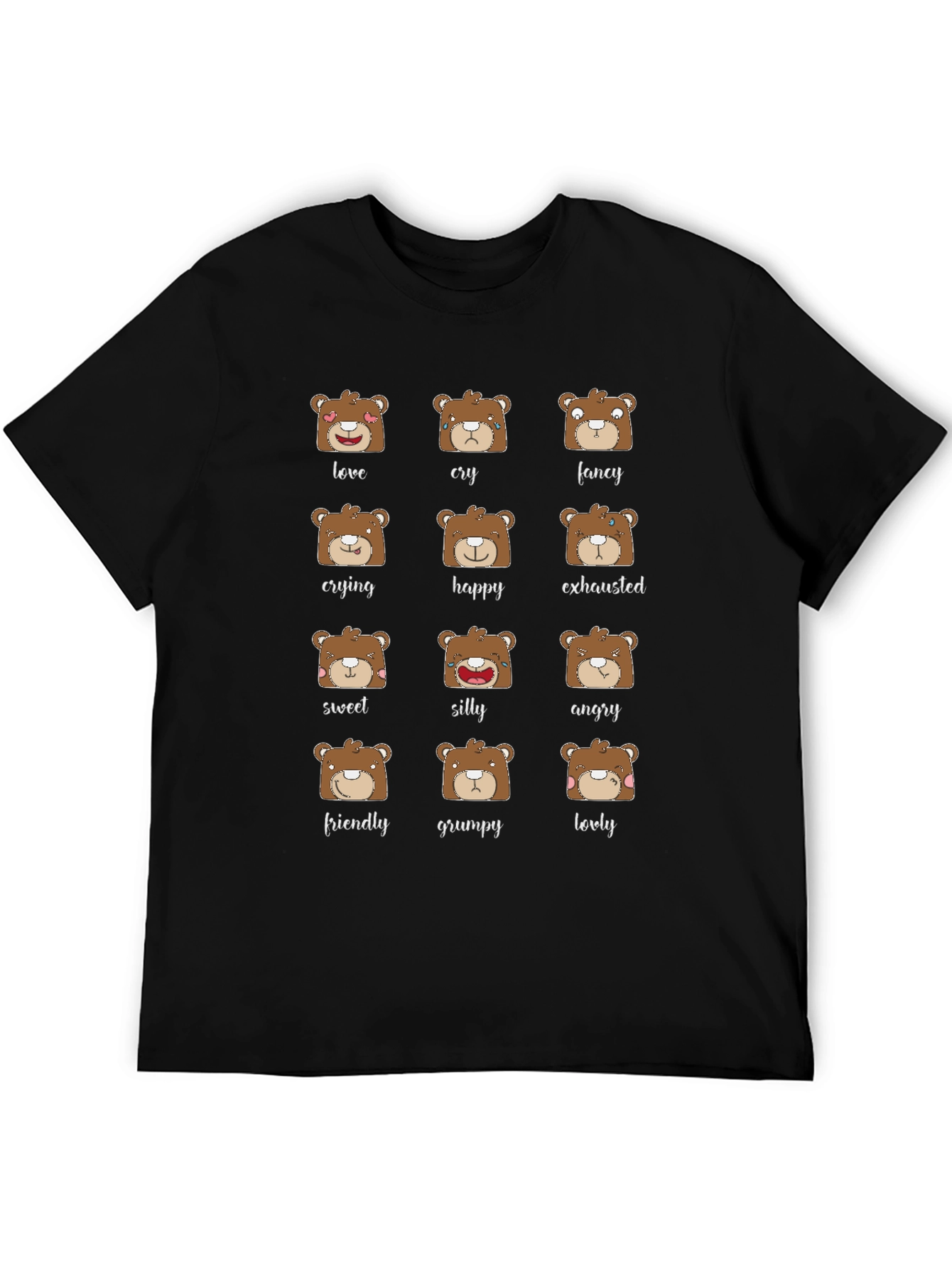 Black Emotional Bear T-Shirt - Cute Expressions Graphic Tee view 5