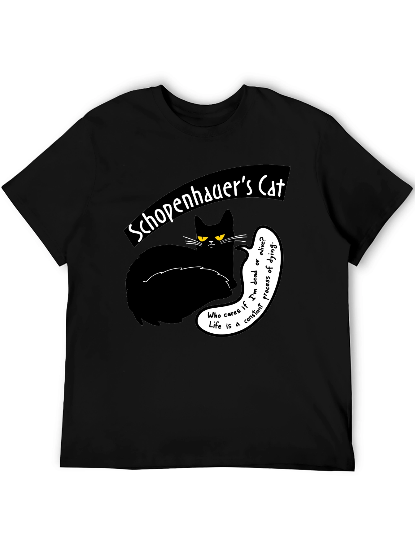 Black Schopenhauer's Cat Graphic Tee - Philosophical Humor T-Shirt view 5