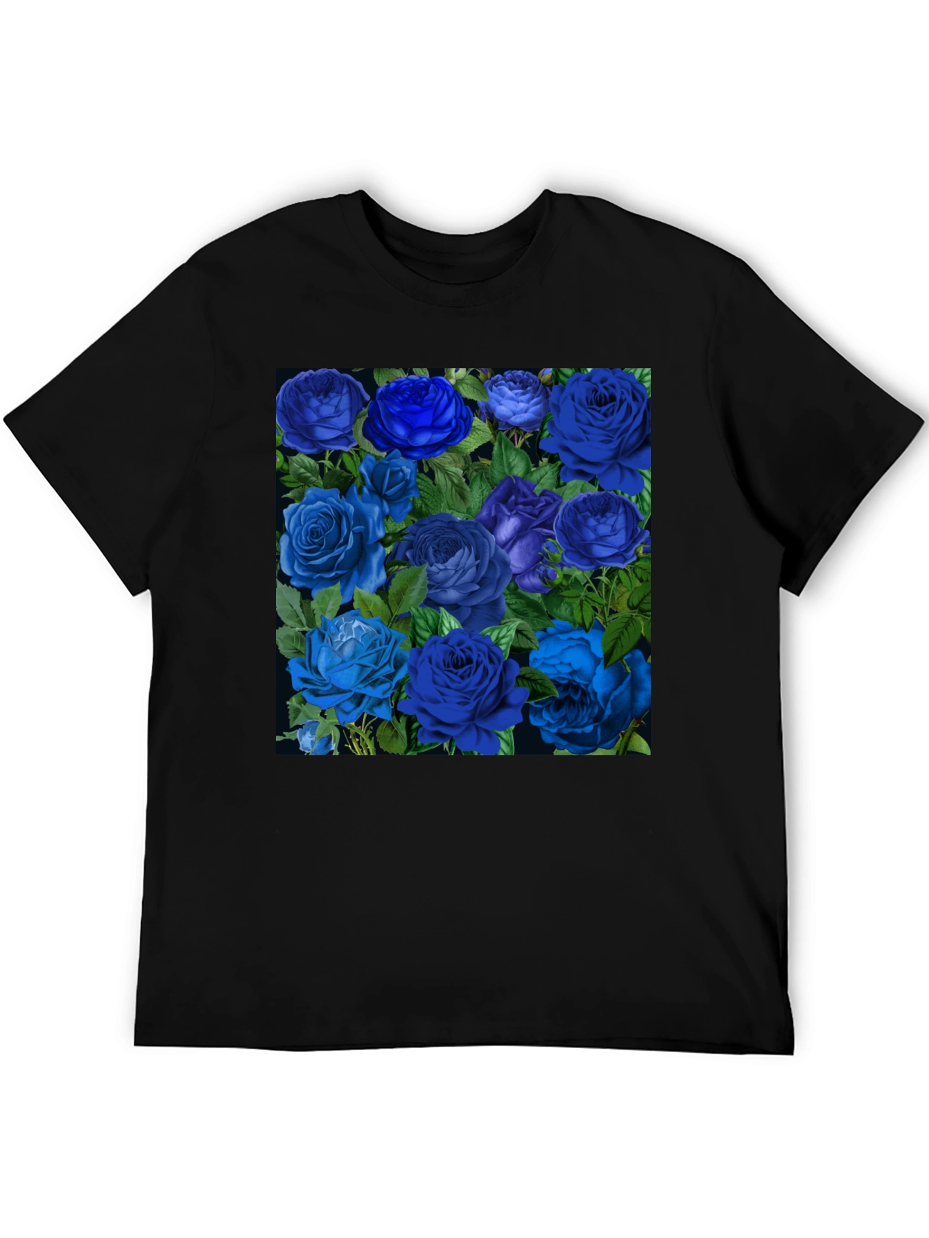 Black Blue Roses Graphic Print Tee - Black view 5