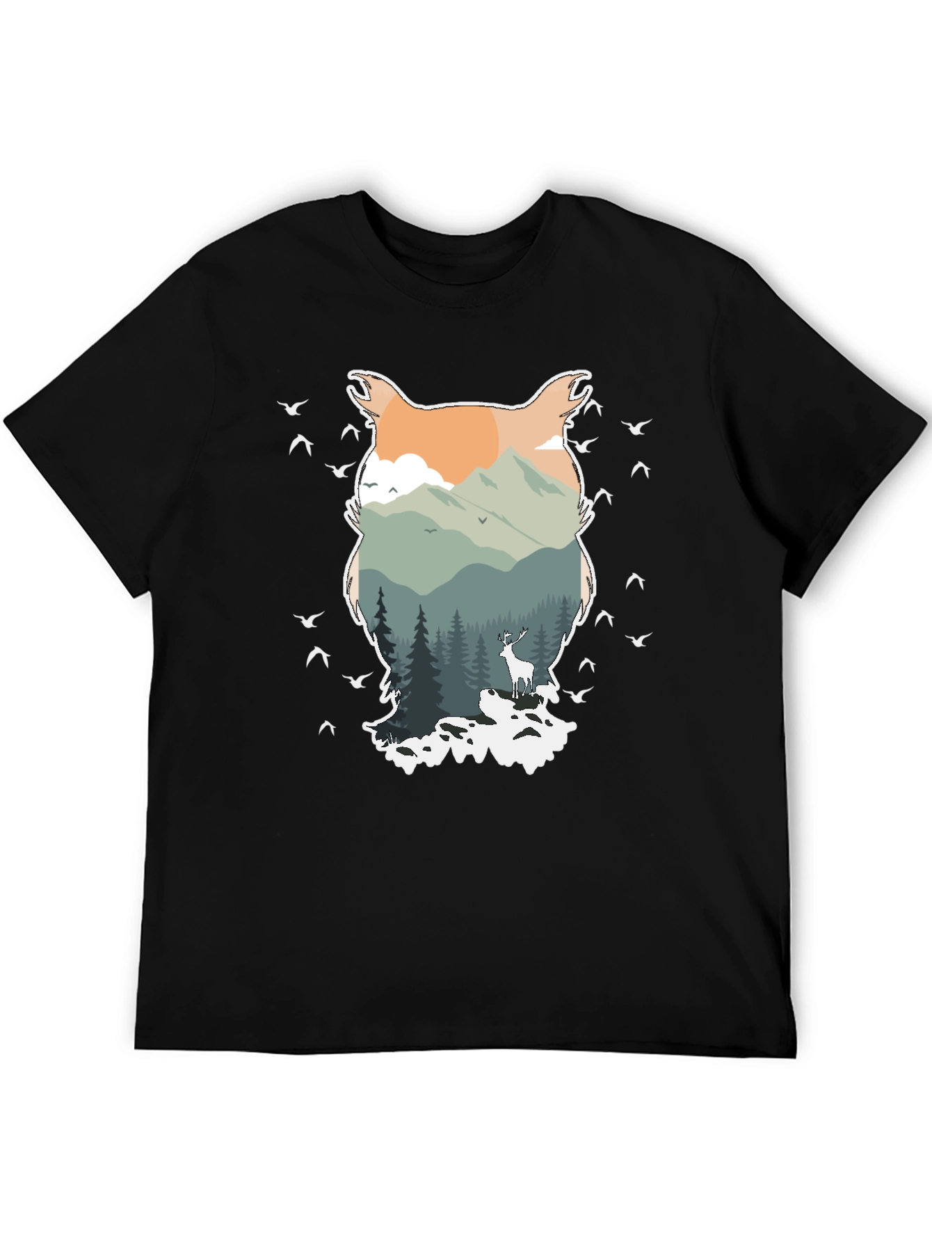 Black Nature Owl Graphic Tee - Men's Black T-Shirt view 5