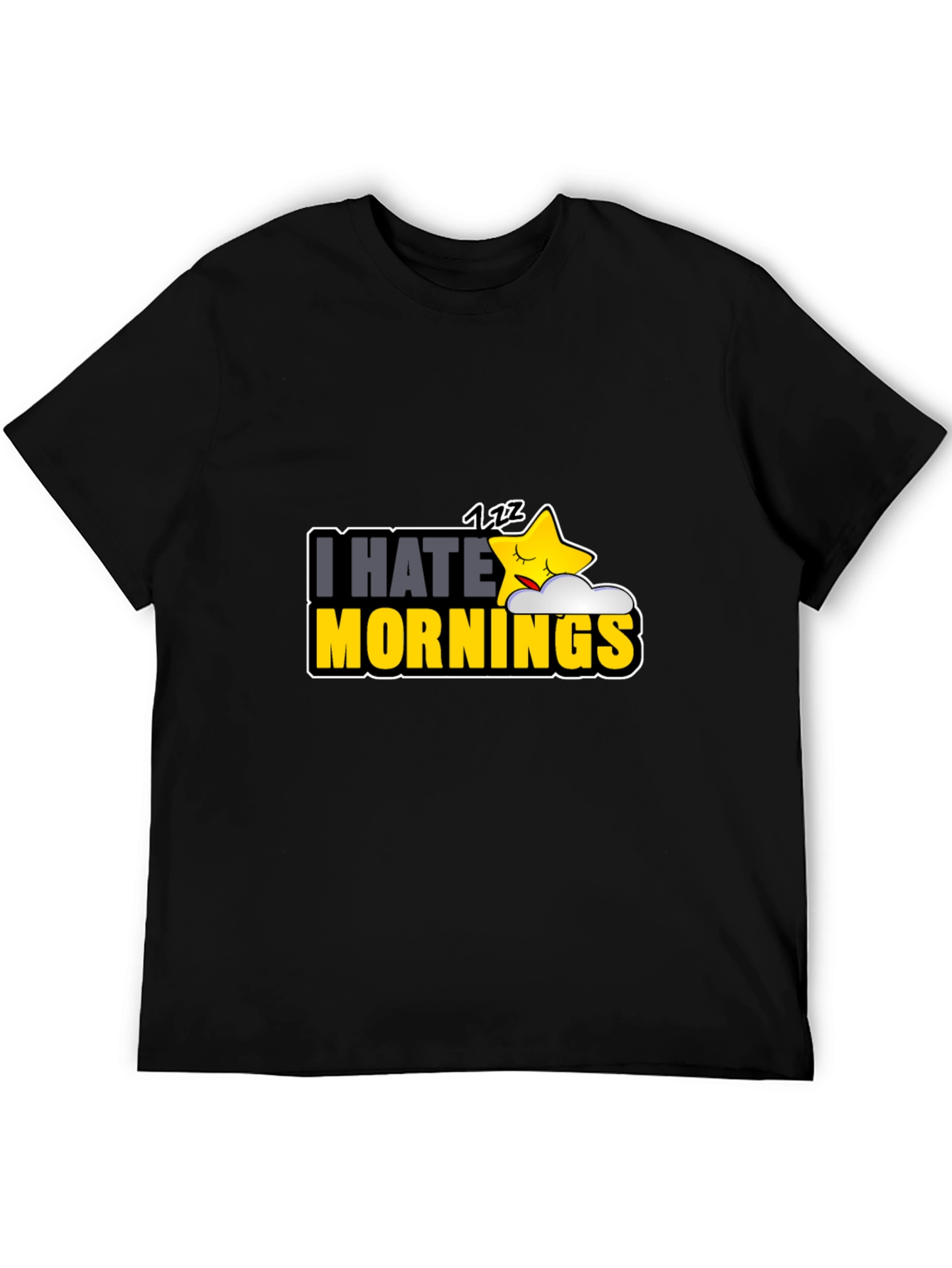 Black I Hate Mornings Graphic T-Shirt - Funny Sleepy Star Design view 5