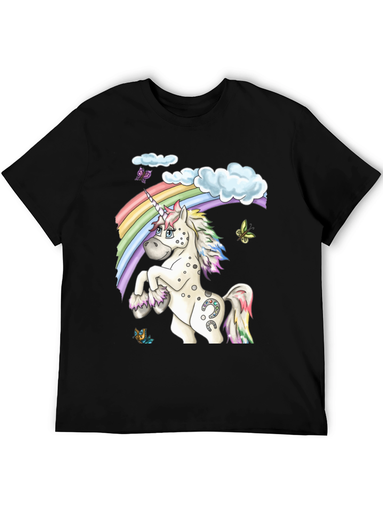 Black Unicorn Rainbow Graphic Tee - Black Casual Shirt view 5