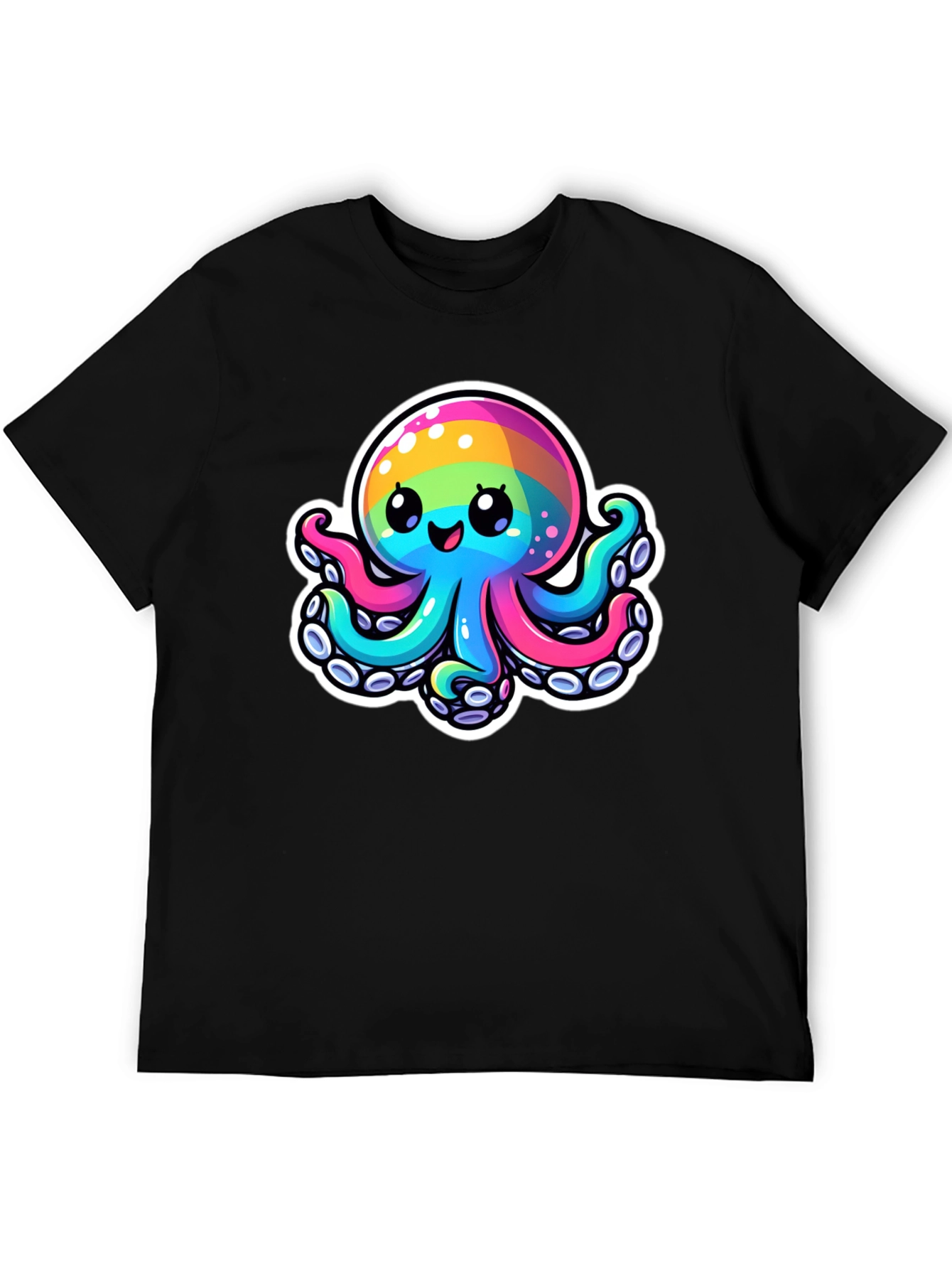 Black Rainbow Octopus Graphic Tee - Unique Colorful Design view 5