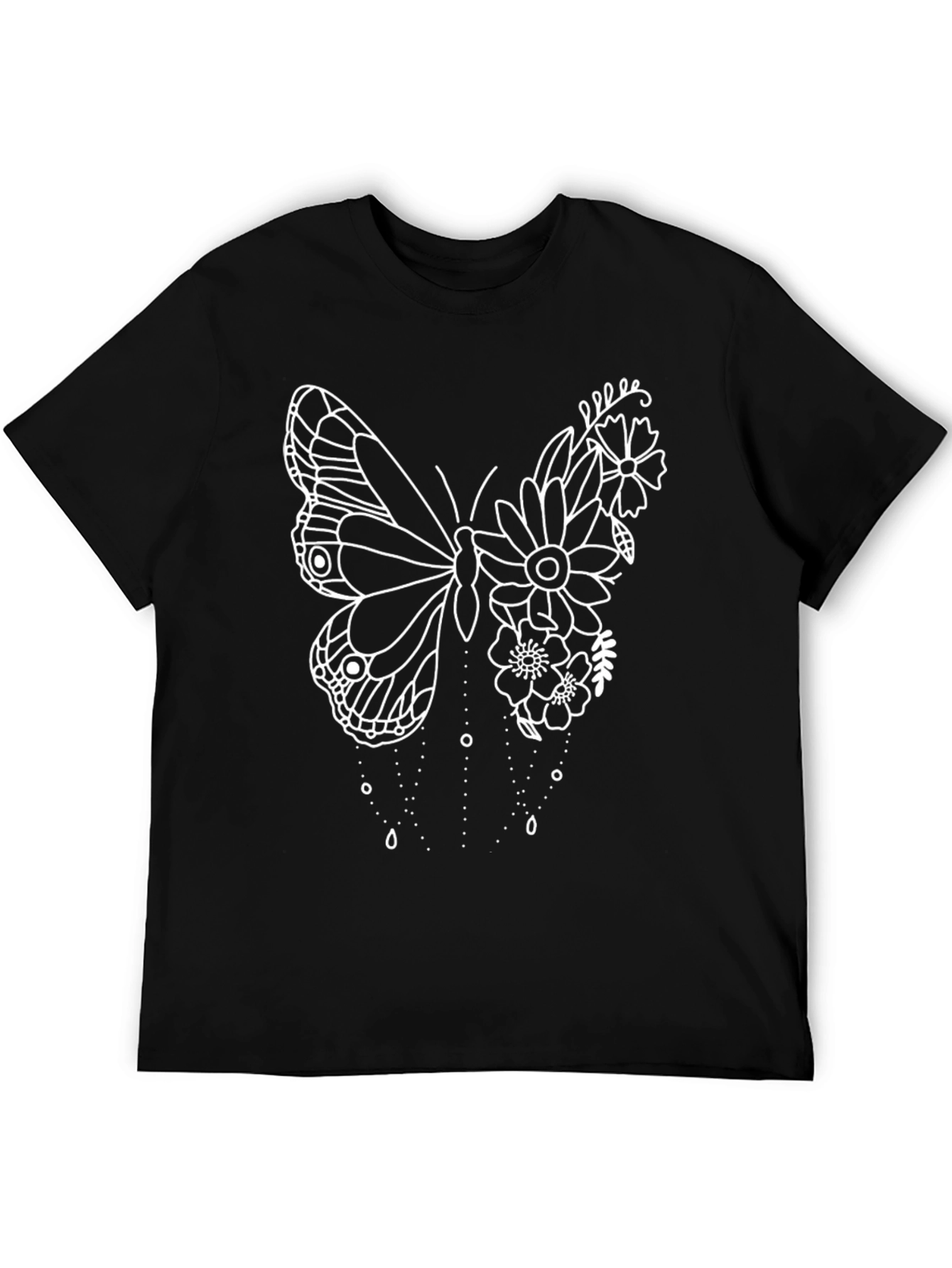 Black Butterfly Floral Graphic Tee - Black Cotton T-Shirt view 5