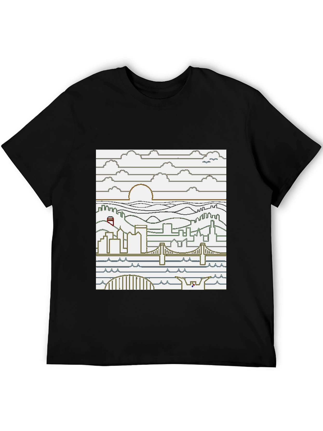 Black Pixel Art Cityscape T-Shirt - Graphic Novel Tee view 5
