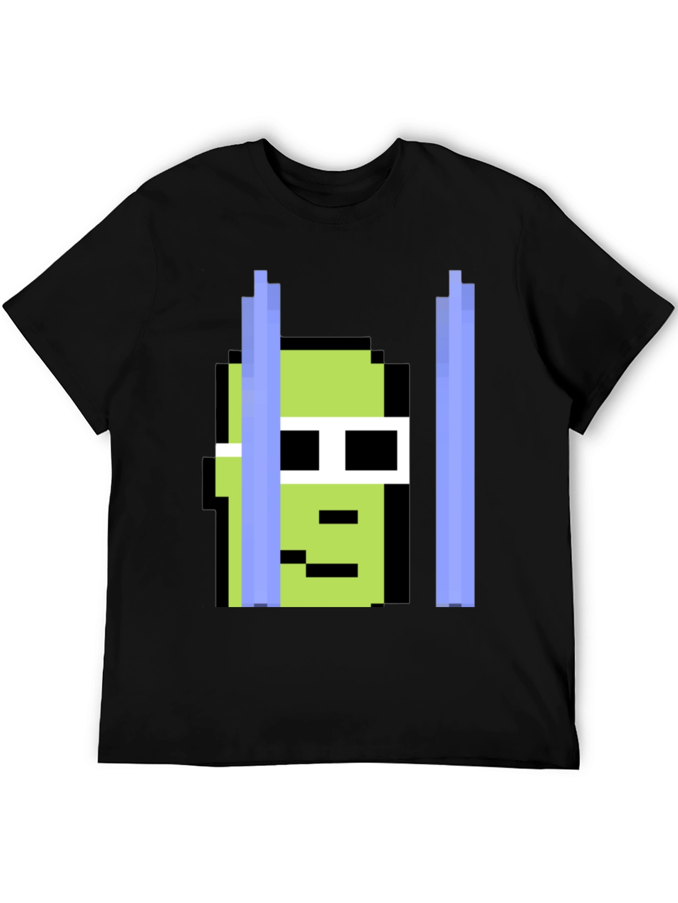 Black Pixelated Green Character Tee view 5