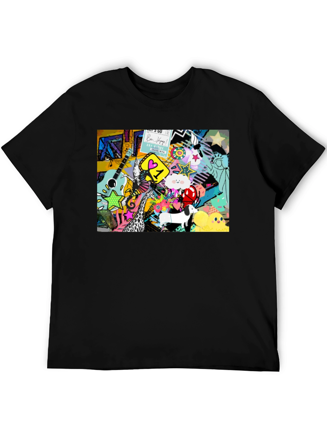 Black Funky Art Print Black Cotton T-Shirt view 5