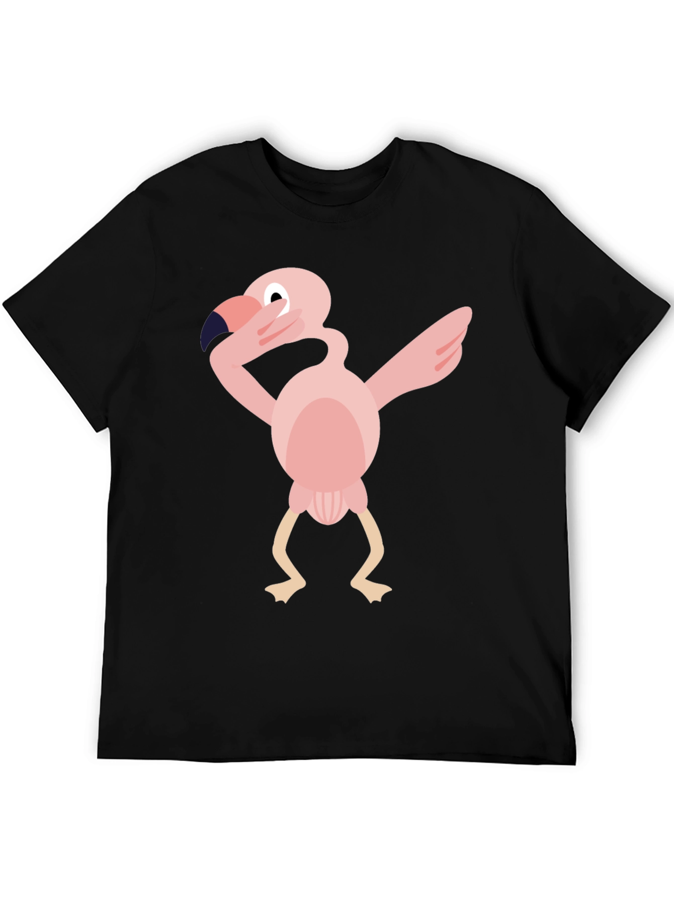 Black Dabbing Flamingo Graphic Tee - Black Cotton T-Shirt view 5