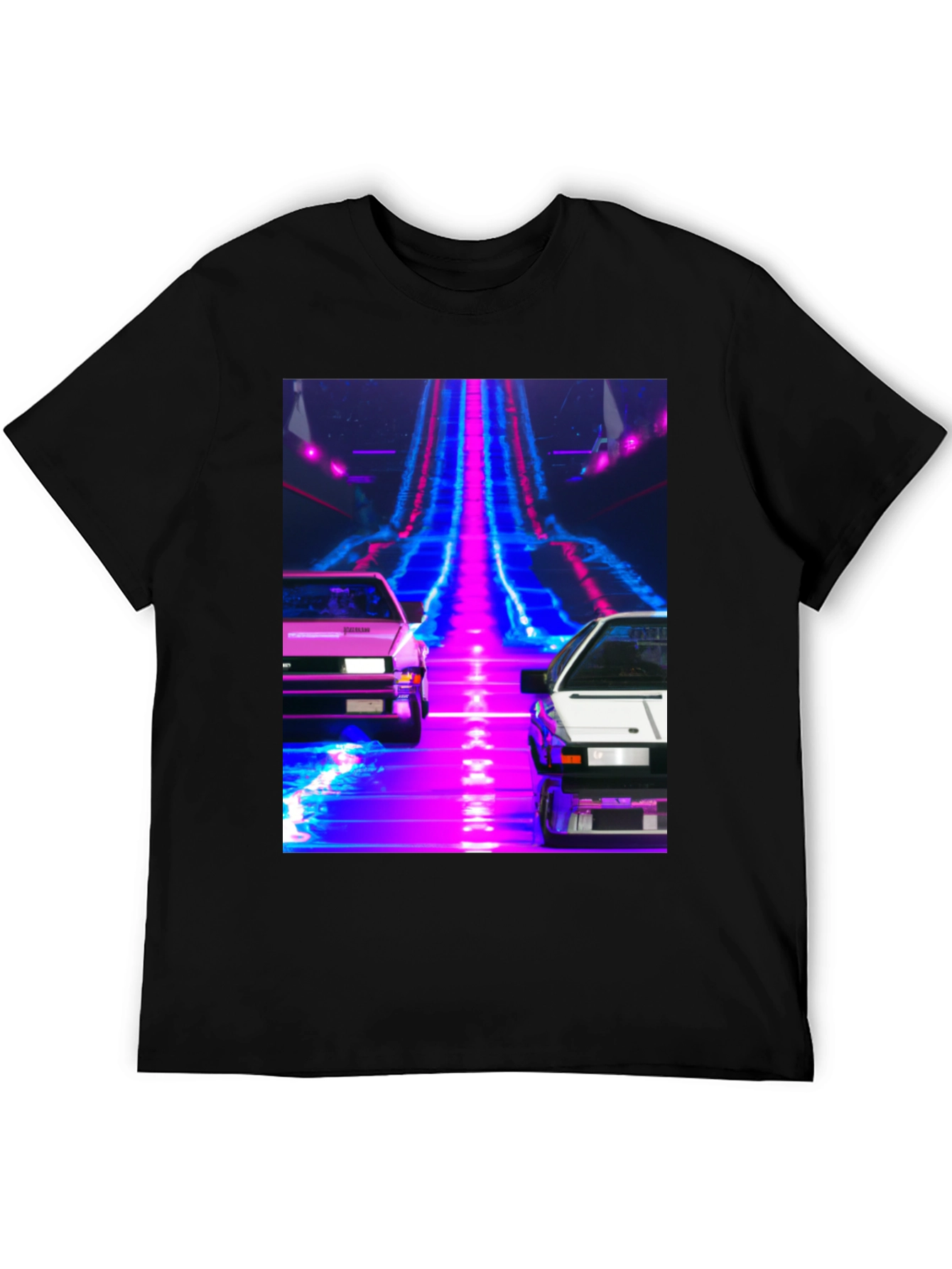 Black Retro Wave Car T-Shirt view 5