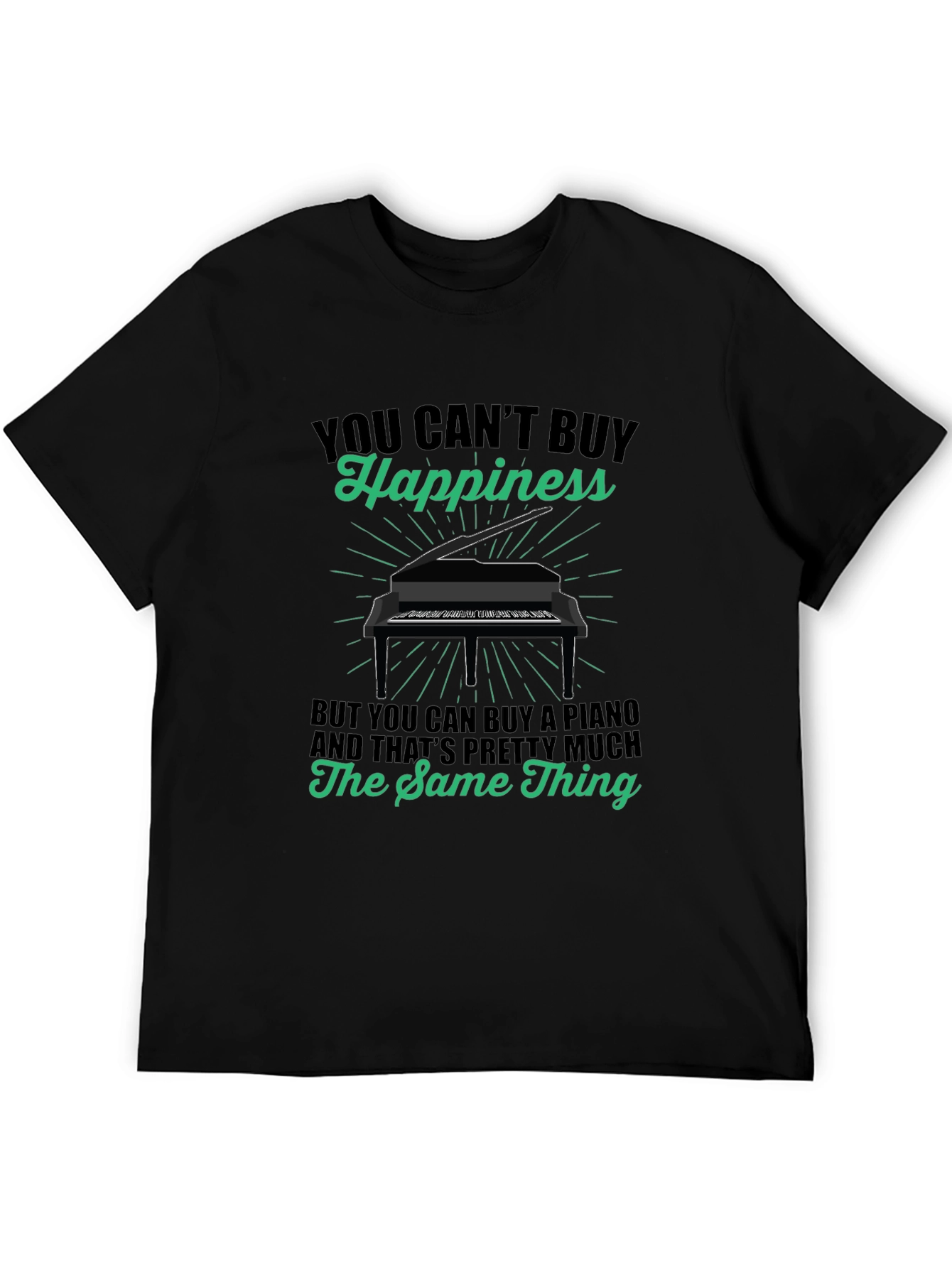 Black Piano Happiness T-Shirt - Music Lover Tee view 5