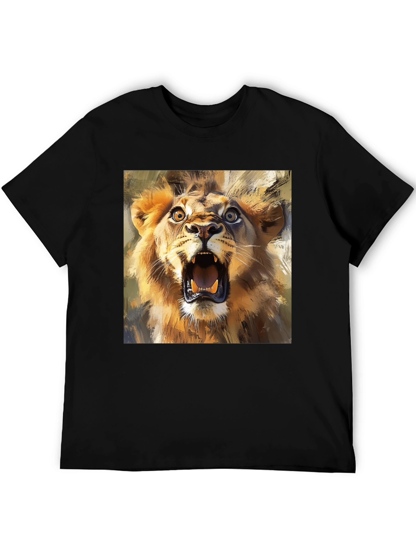 Black Roaring Lion Graphic Tee - Animal Print T-Shirt view 5