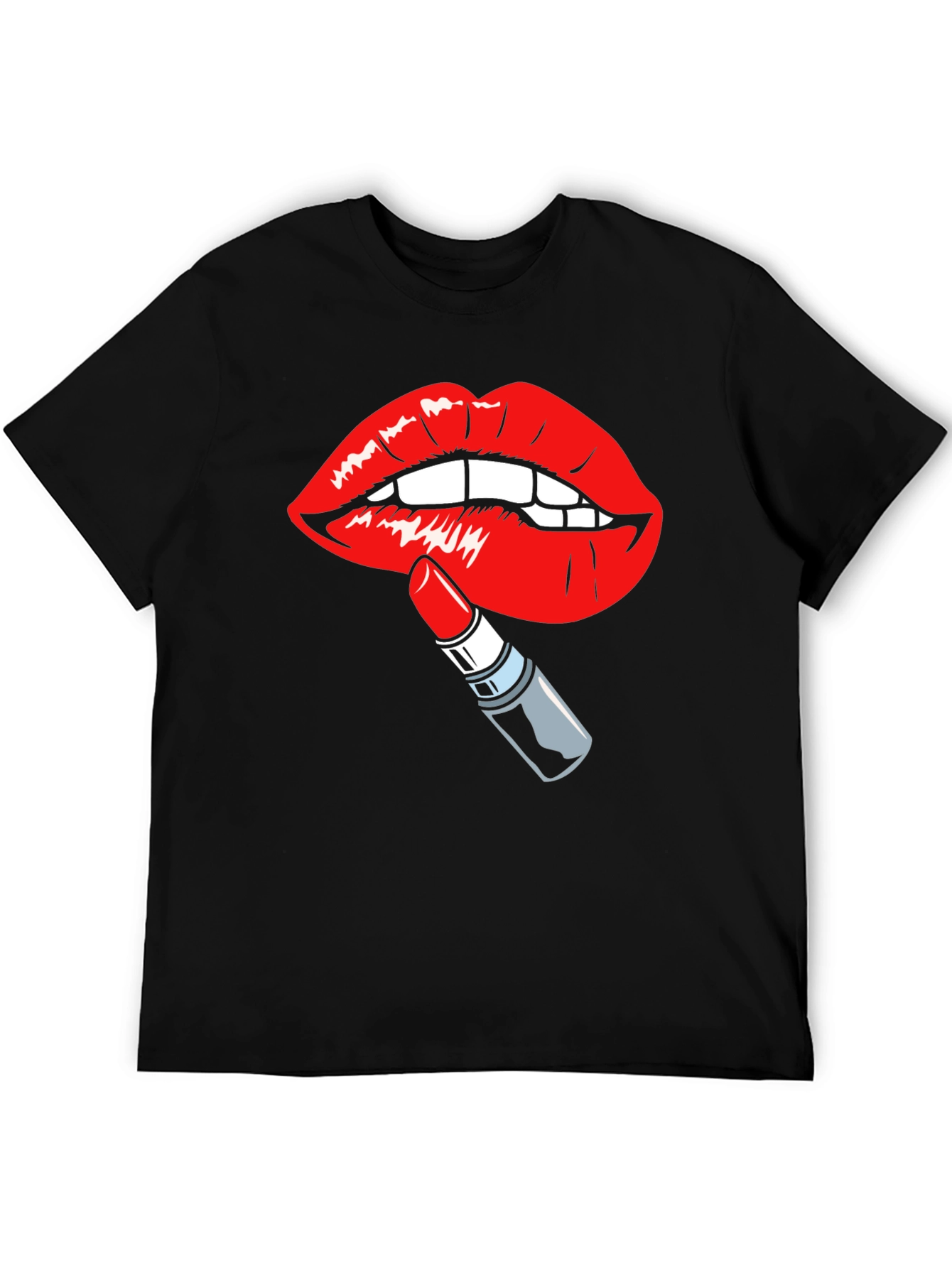 Black Bold Lips & Lipstick Graphic Tee - Black Cotton T-Shirt view 5