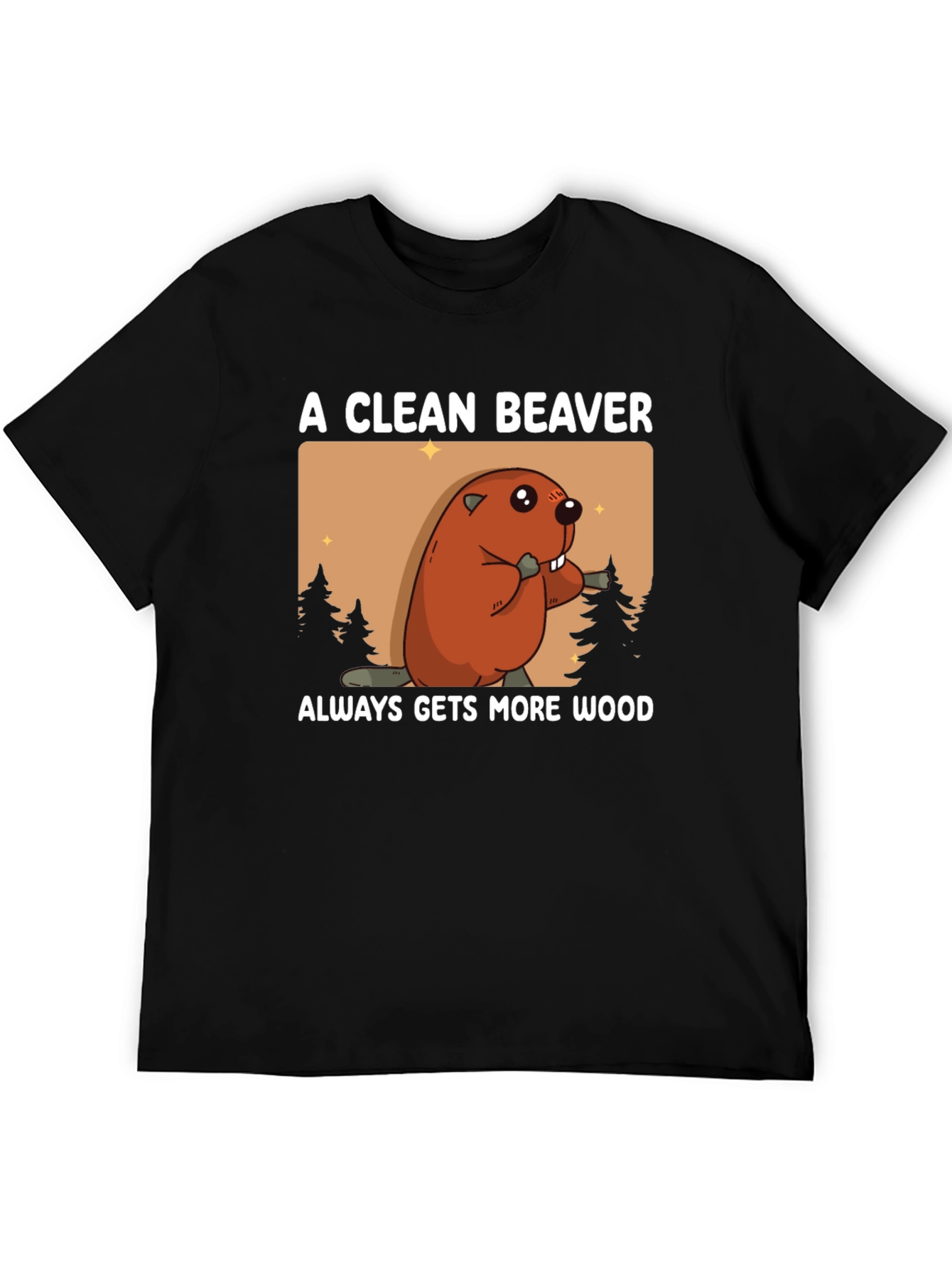 Black Clean Beaver More Wood T-Shirt - Novelty Graphic Tee view 5